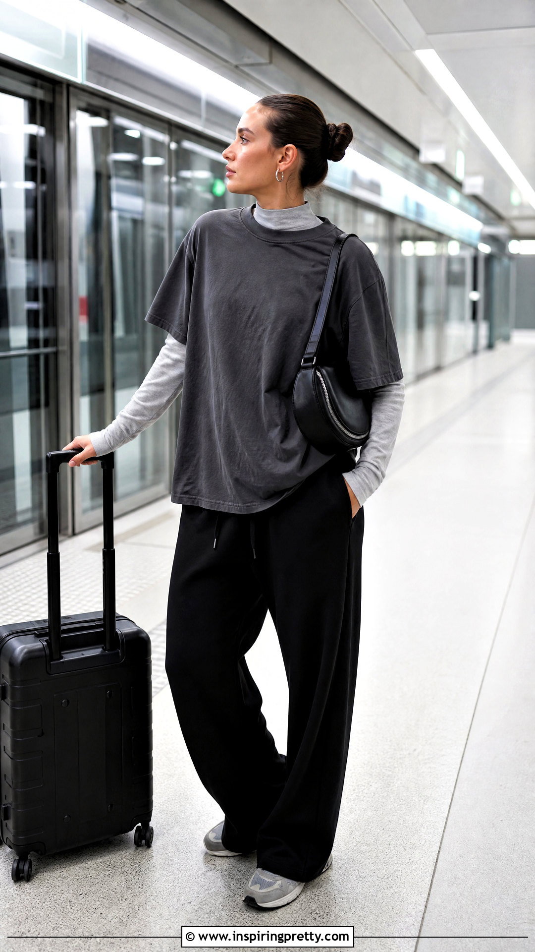 Gray Mock Neck Under Oversized T Shirt Outfit - 20 mock neck top outfit layered t shirts