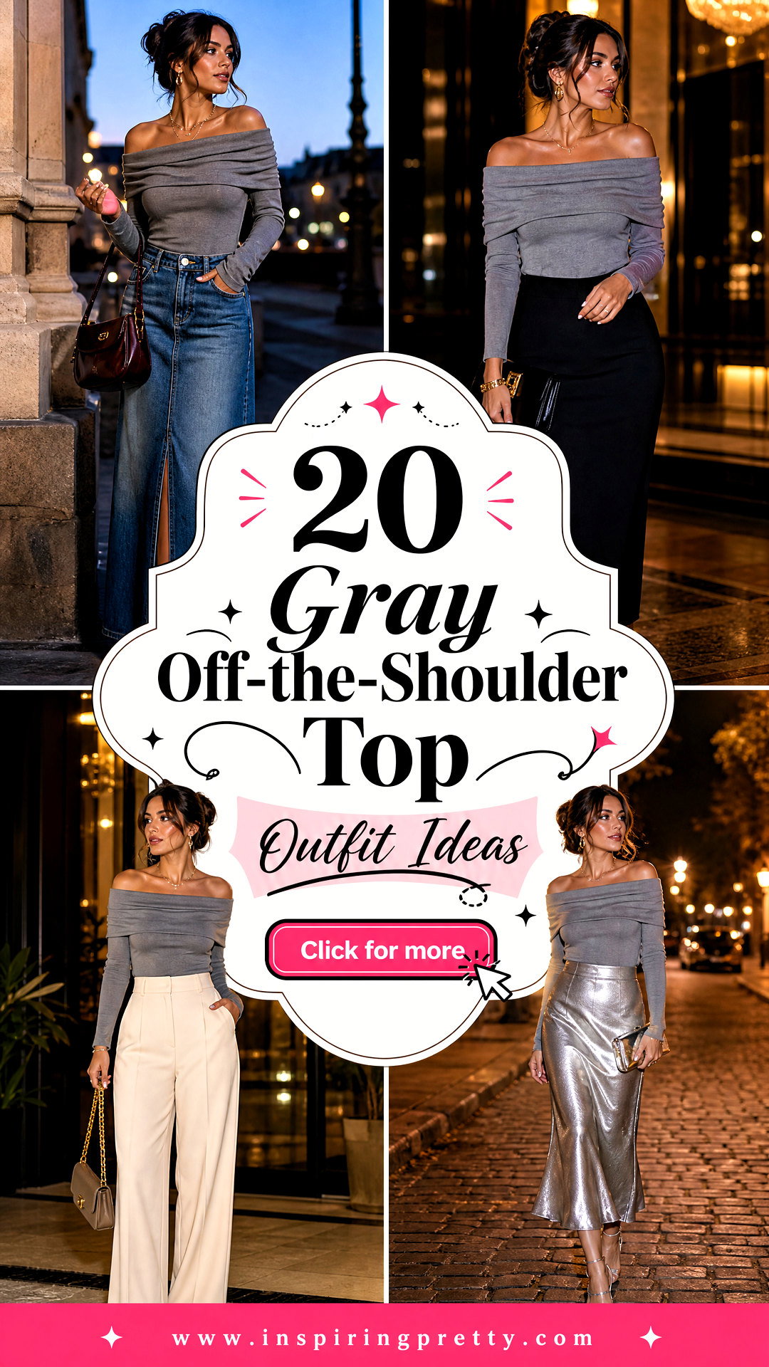 20 Gray Off-the-Shoulder Top Outfit Ideas for Date Nights - 20 Gray Off-the-Shoulder Top Outfit Ideas for Date Nights