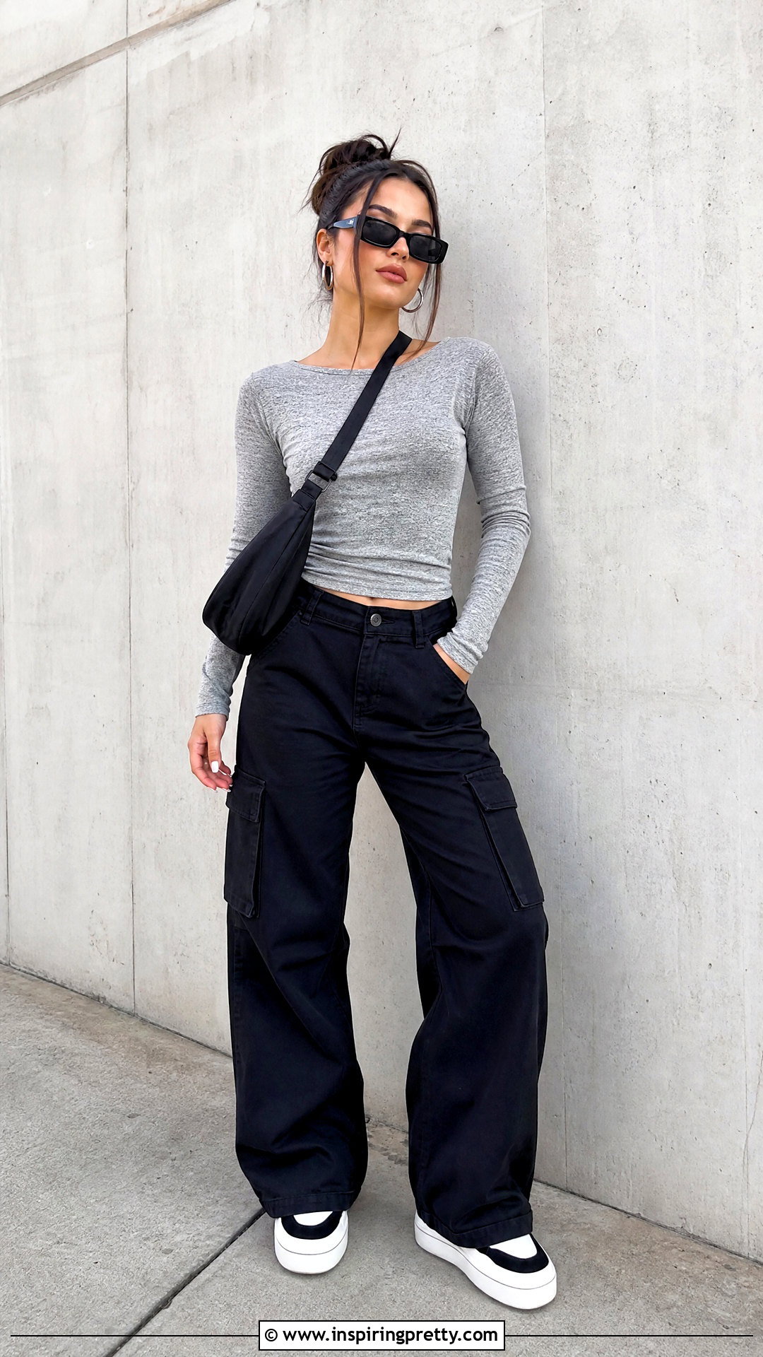 Gray Only For Tonight Top With Black Cargo Pants - 20 Only For Tonight Long Sleeve Top outfit ideas