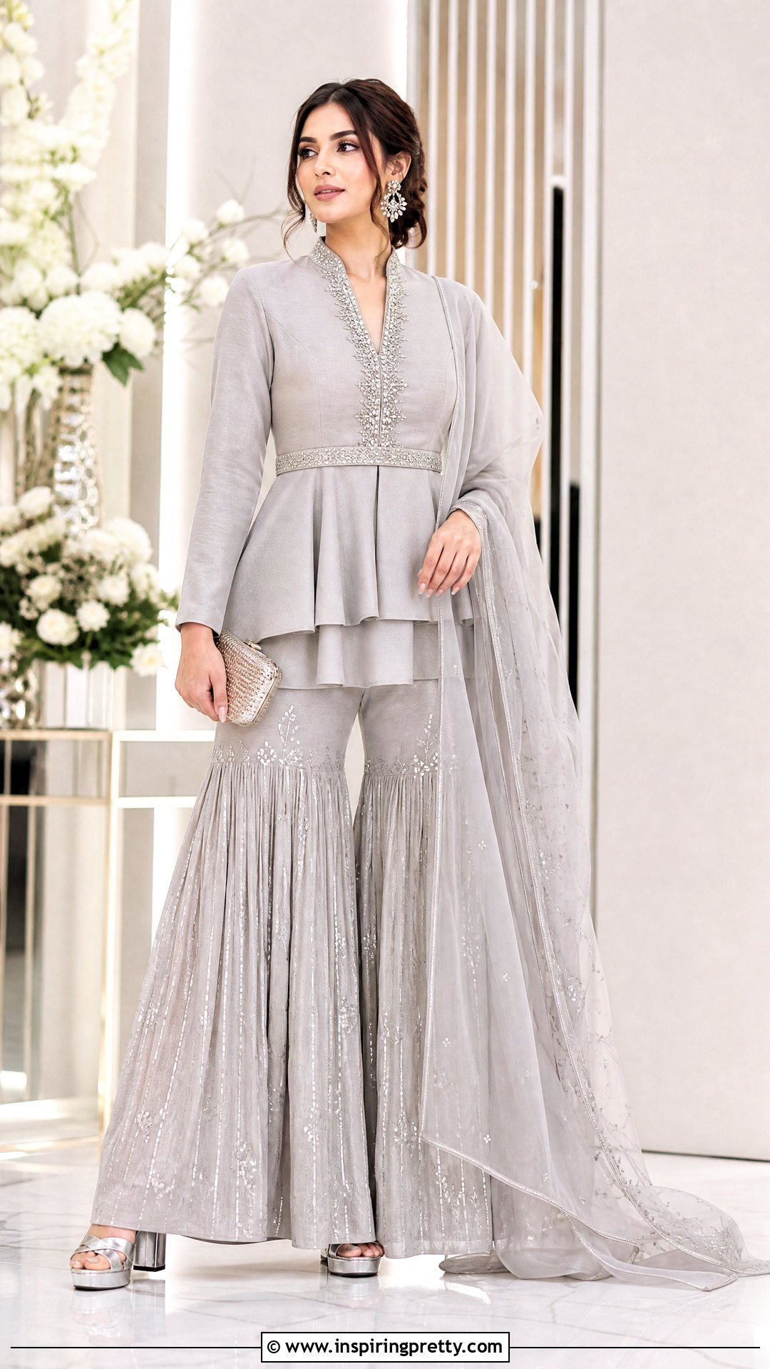 Gray Peplum Top With Silver Sharara - 50 peplum top with sharara outfit ideas