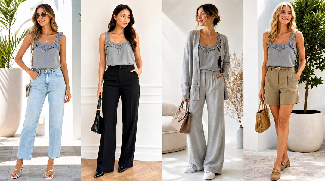 20 Gray Ruffled Tank Top Outfit Ideas for Feminine Style