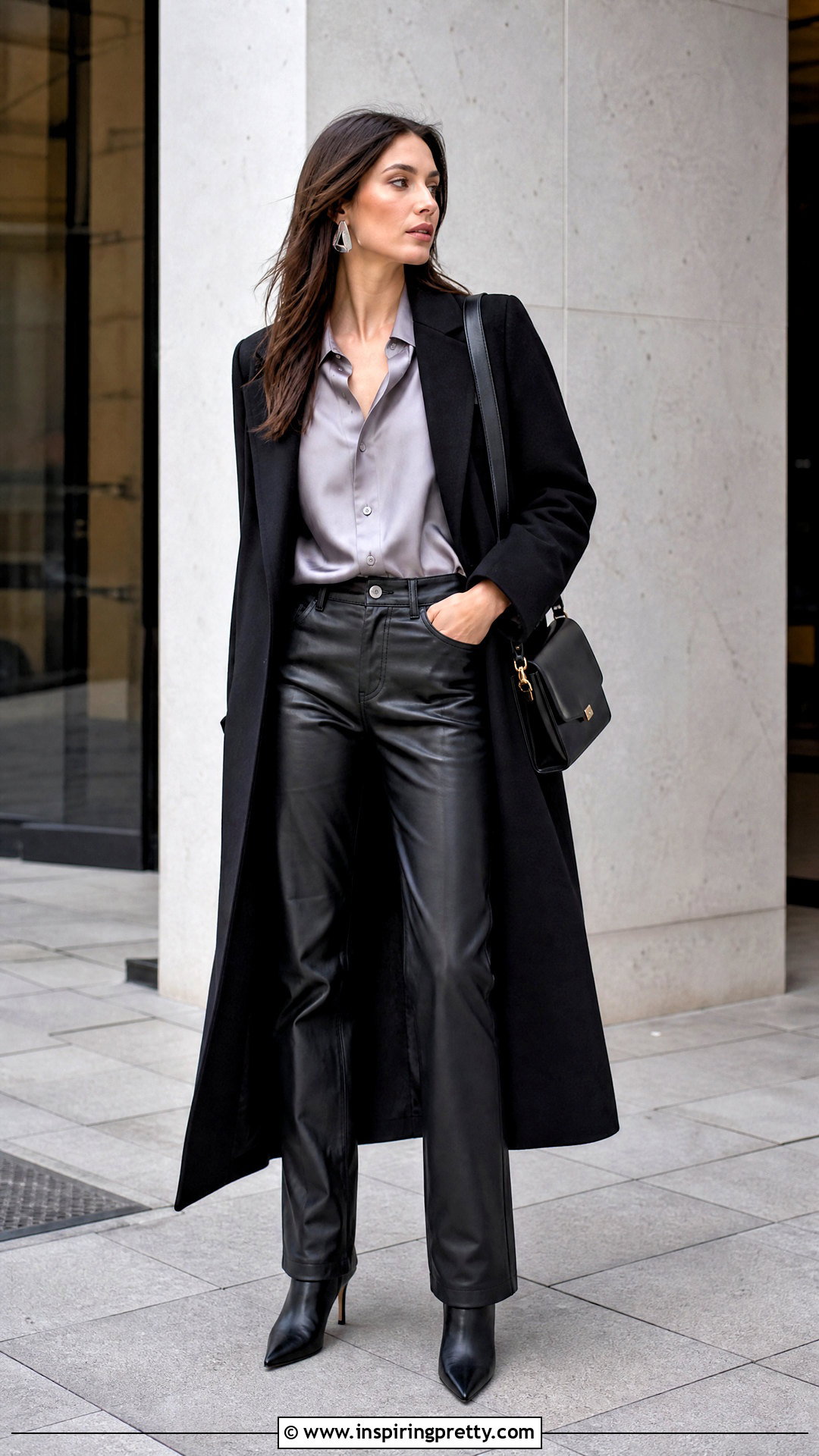 Gray Silk Shirt With Black Leather Pants - 50 silk tops blouses