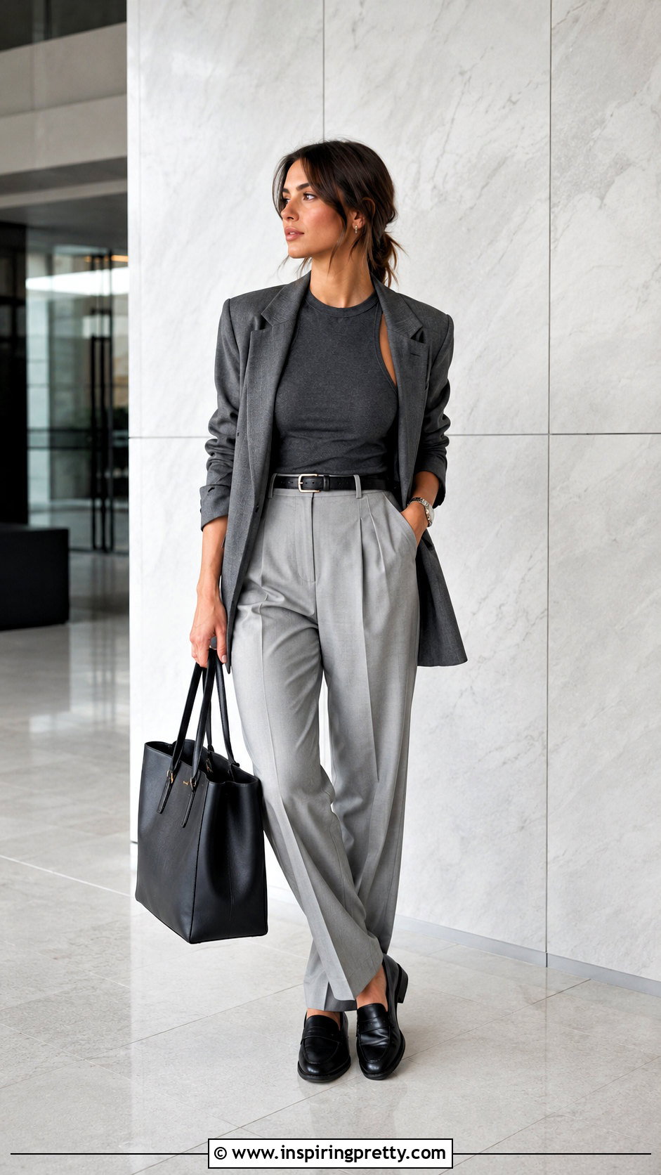 Gray Singlet Top With Pleated Trousers - 50 singlet tops outfit ideas