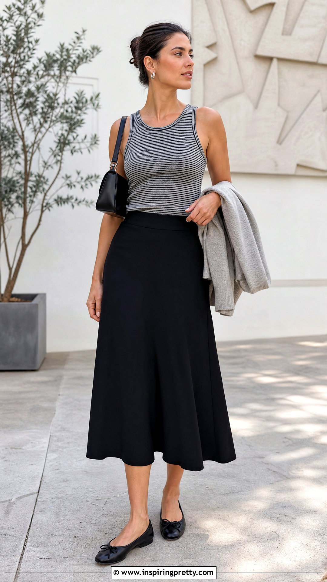 Gray Striped Tank Top With Black Midi Skirt - 20 Gray Striped Tank Top On Hanger outfit ideas