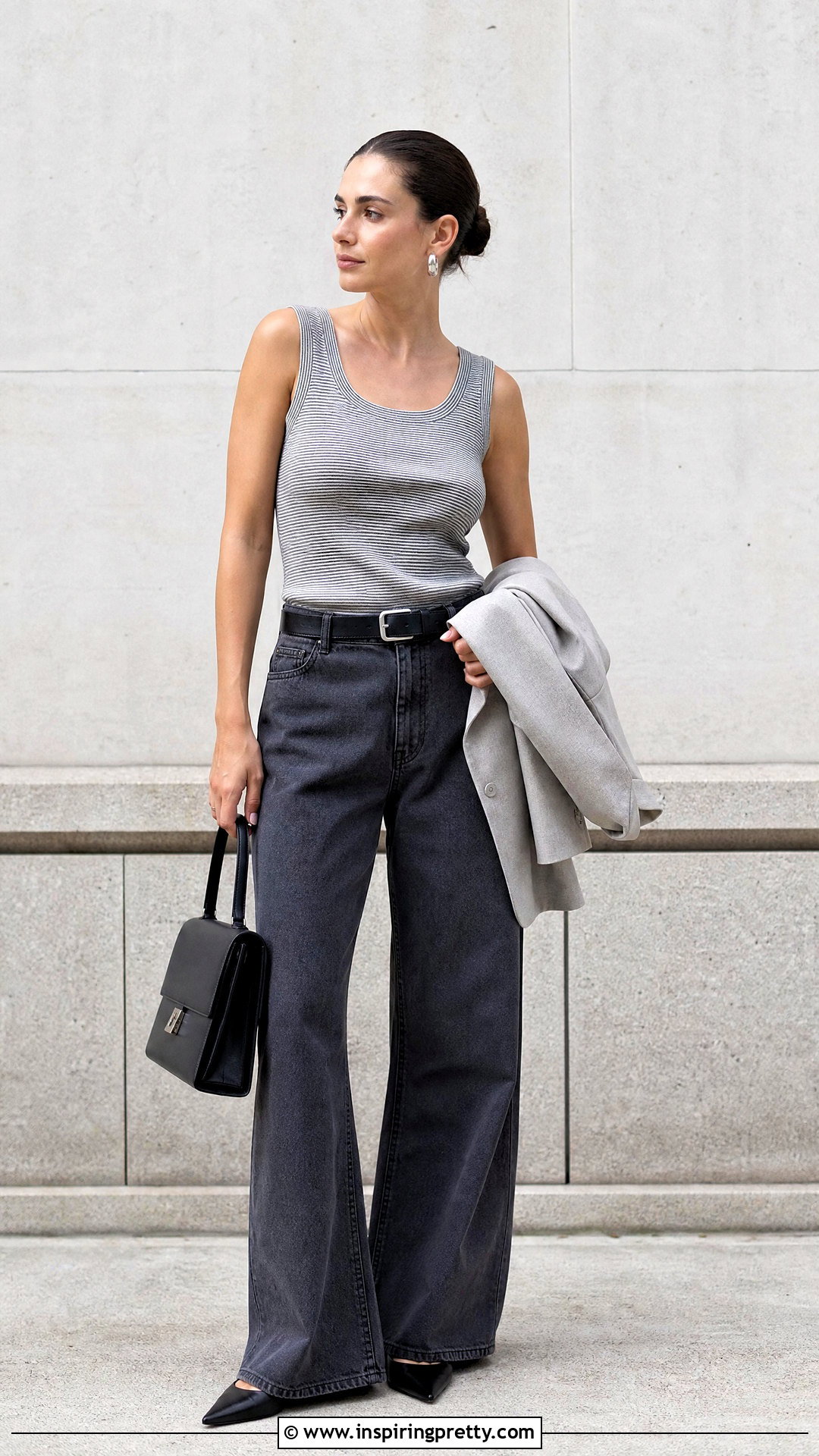 Gray Striped Tank Top With Gray Wide Leg Jeans - 20 Gray Striped Tank Top On Hanger outfit ideas