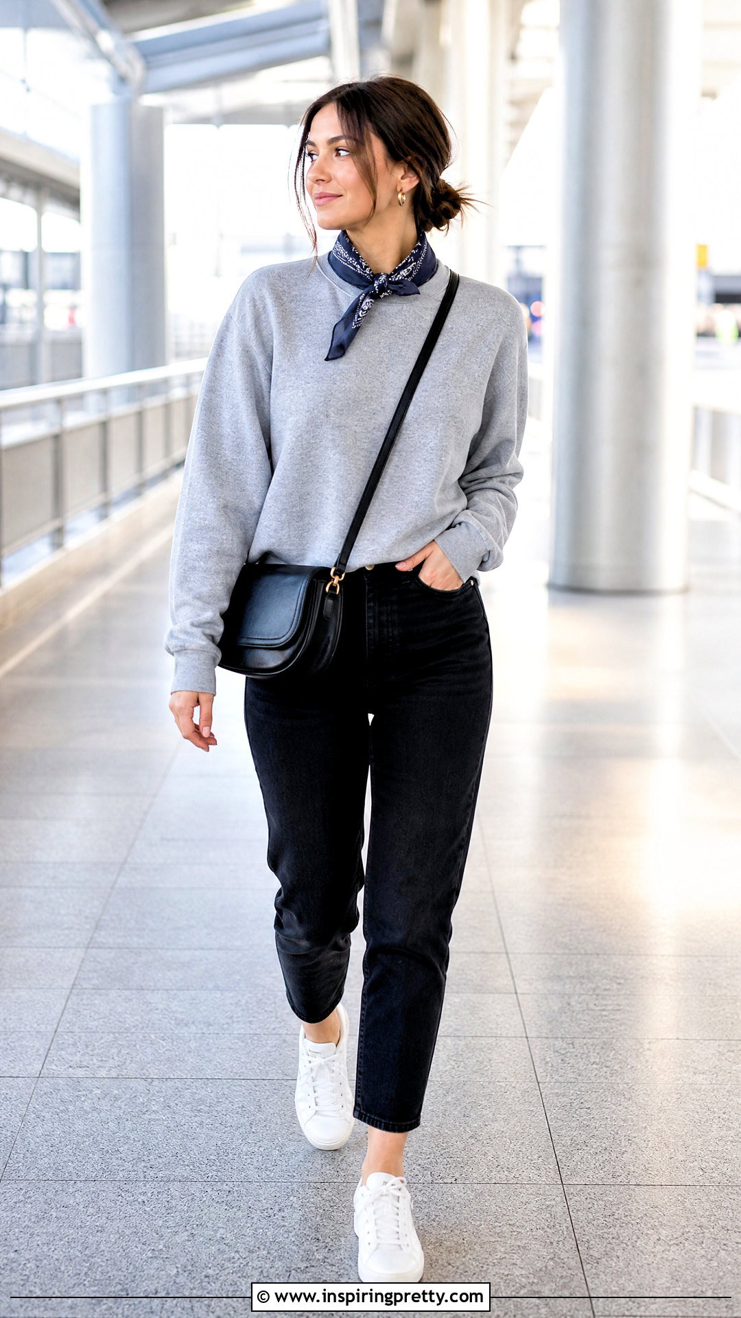 Gray Sweatshirt With Bandana Scarf Outfit - 50 top with scarf outfit ideas