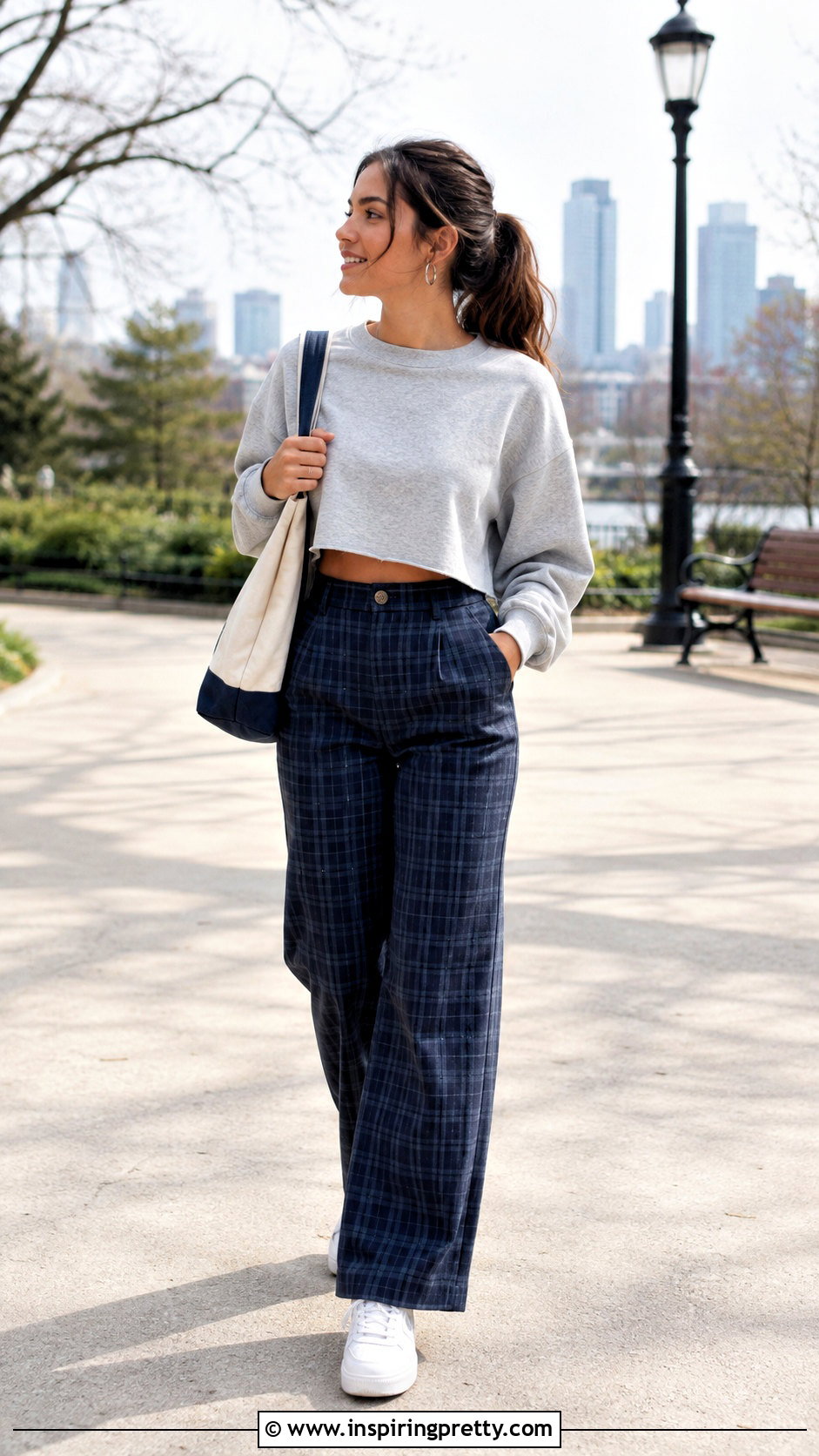 Gray Sweatshirt With Plaid Pants - 25 tops to wear with plaid pants