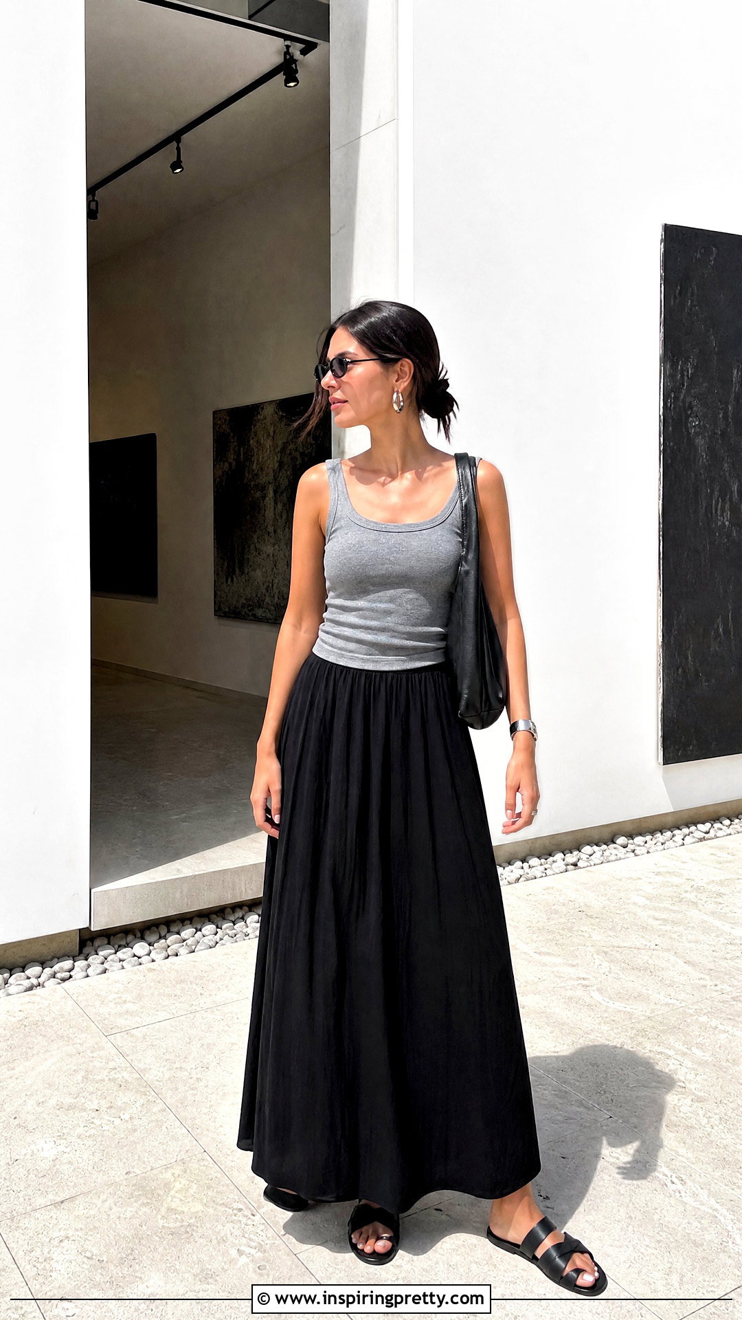Gray Tank Top And Black Maxi Skirt Outfit - 25 aesthetic outfits tank tops