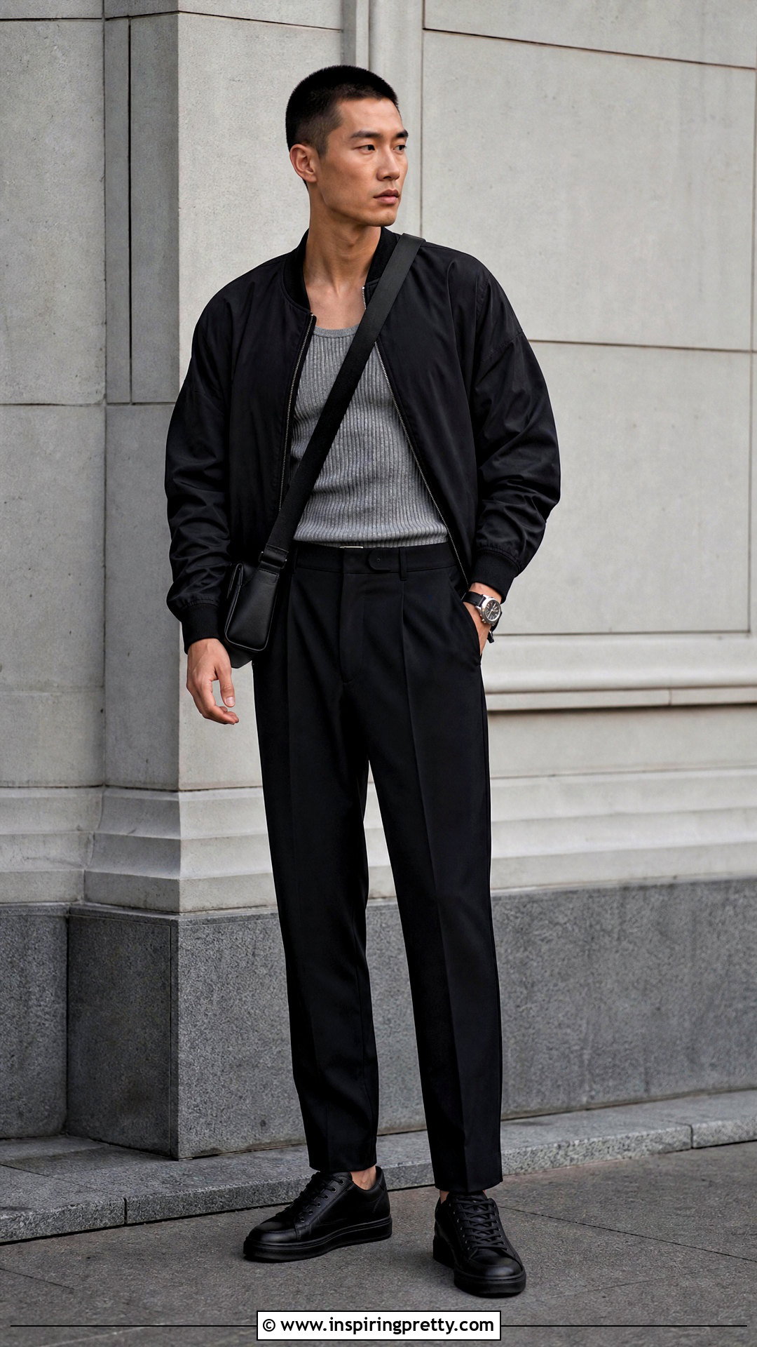 Gray Tank Top With Black Dress Pants And Bomber Jacket - 25 Tank Top And Dress Pants Men
