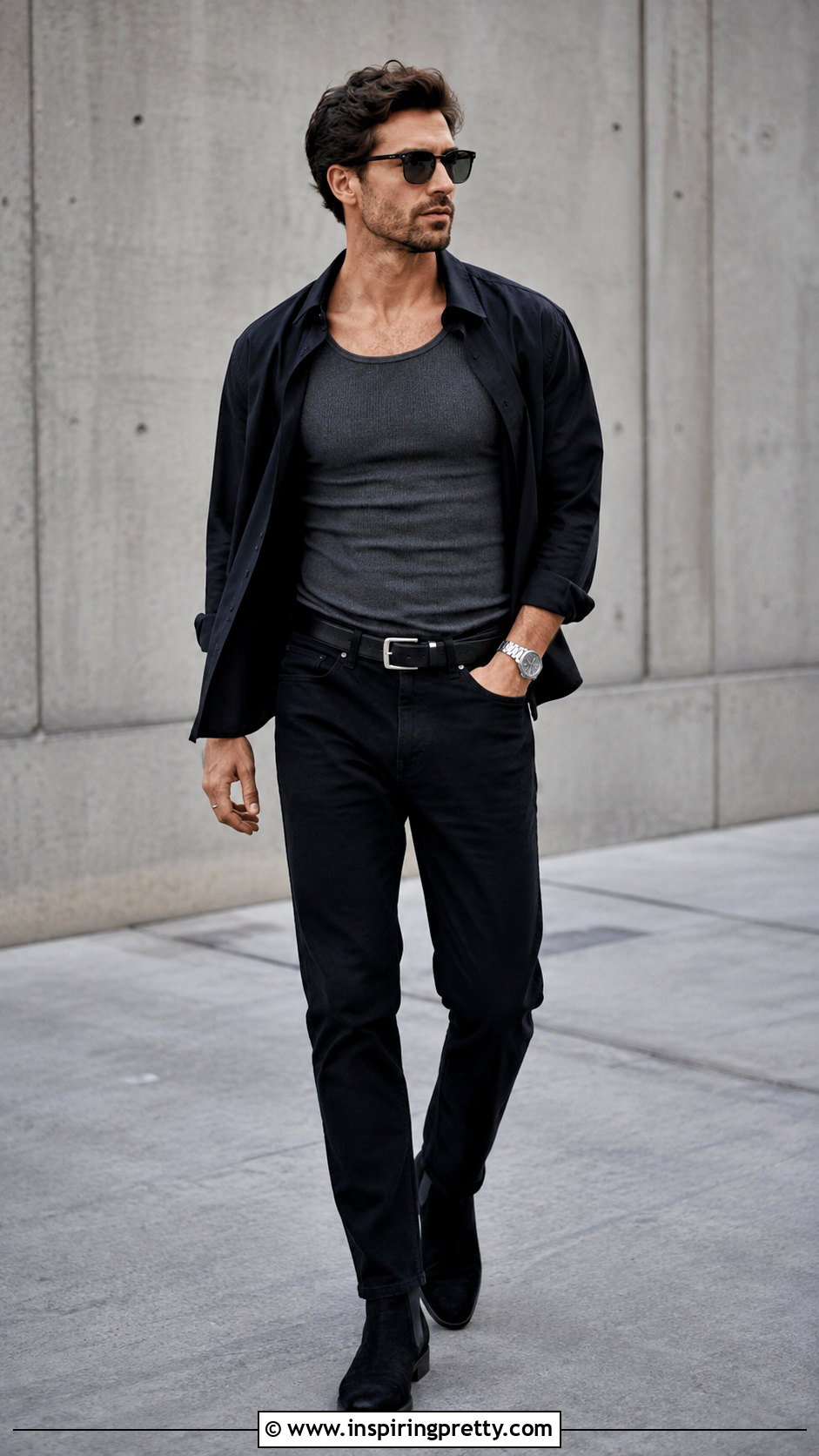 Gray Tank Top With Black Jeans - 25 Michele Morrone Tank Top outfit ideas