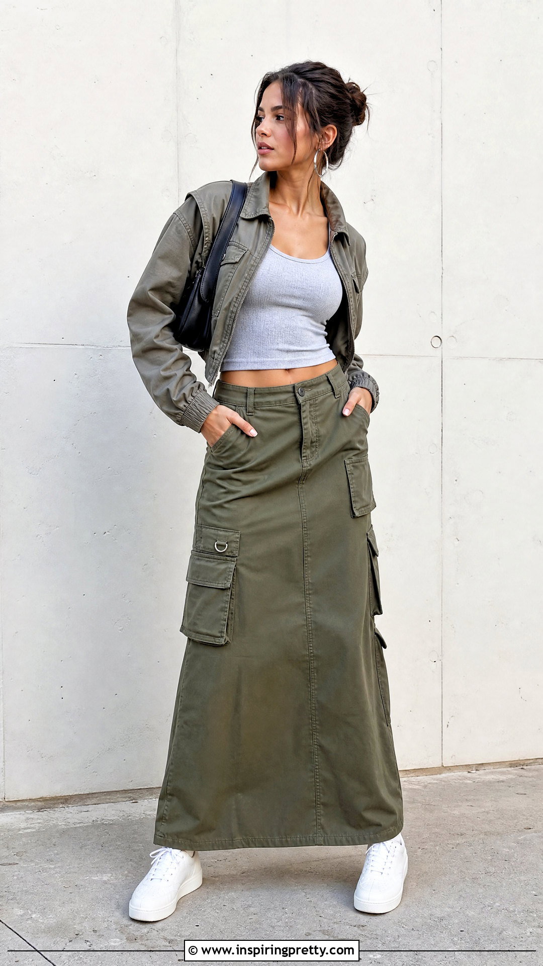 Gray Tank Top With Cargo Maxi Skirt - 50 gray tank top outfit ideas