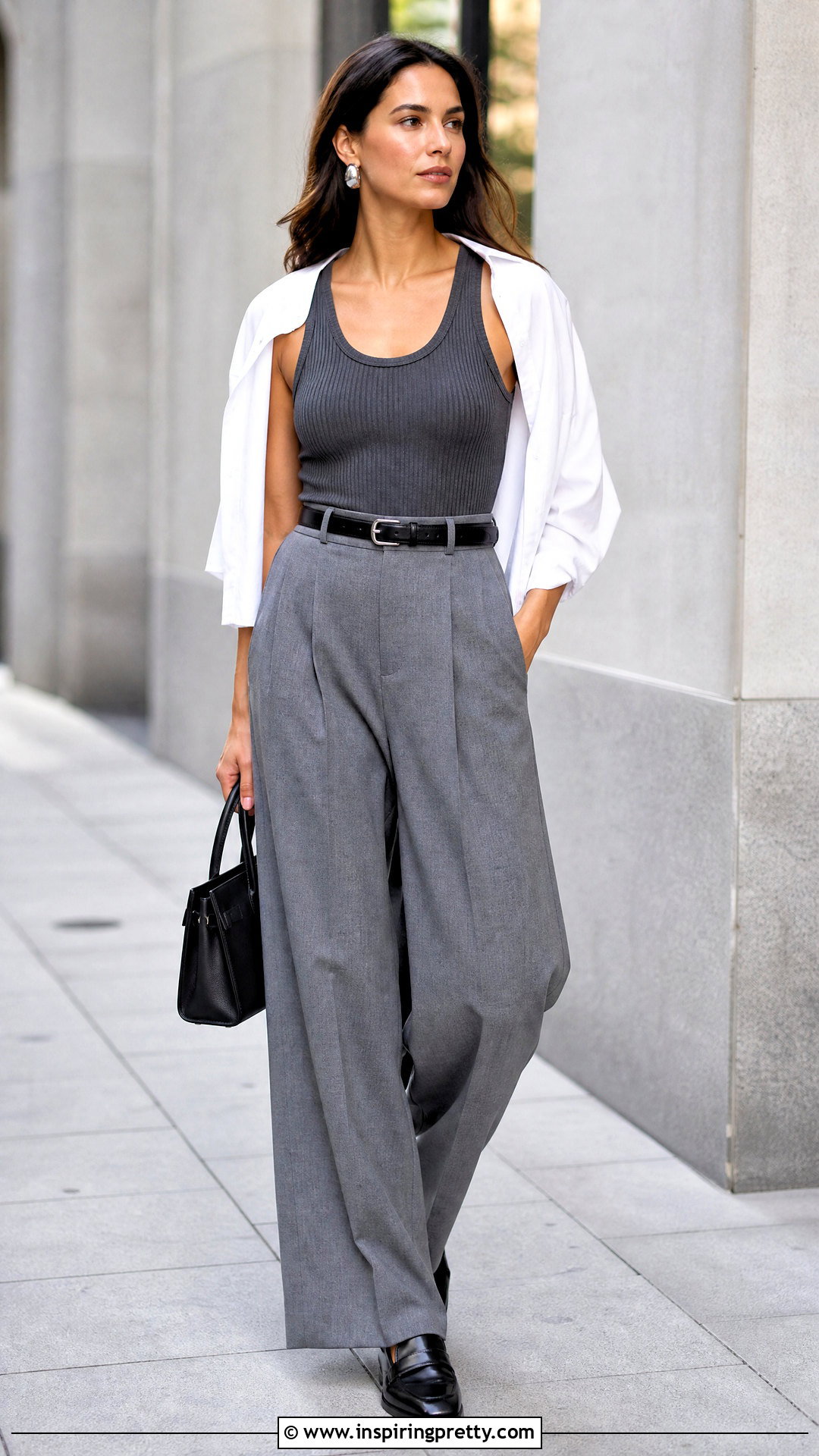 Gray Tank Top With Gray Tailored Trousers - 50 gray tank top outfit ideas