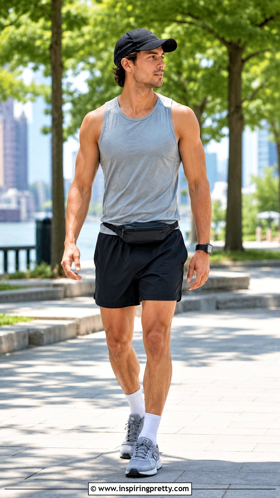 Gray Tank Top With Nylon Shorts - 20 men tank top aesthetic outfit ideas
