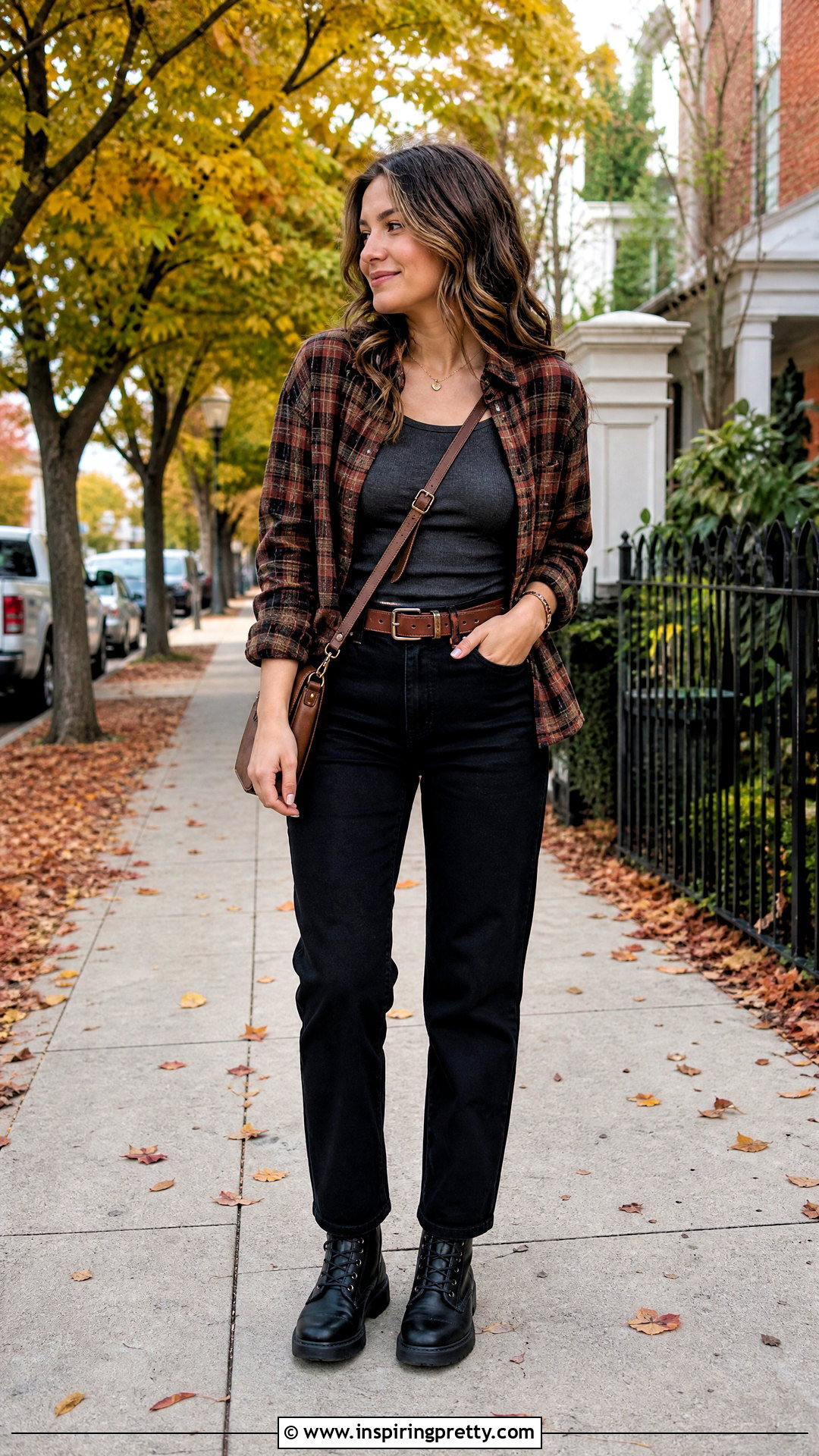 Gray Tank Top With Plaid Shirt And Black Jeans - 20 fall fashion tank top outfit ideas