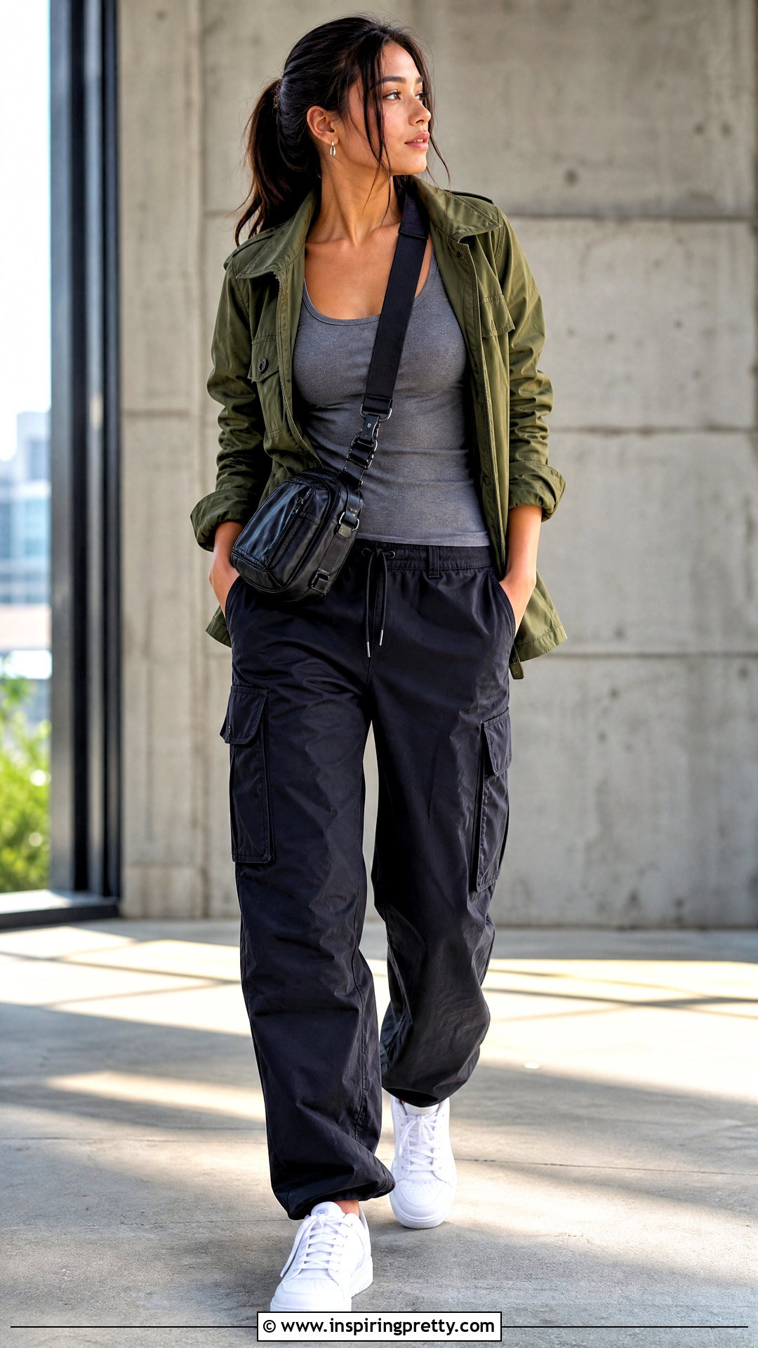 Gray Tank Top With Utility Jacket And Cargo Pants - 50 gray tank top outfit ideas