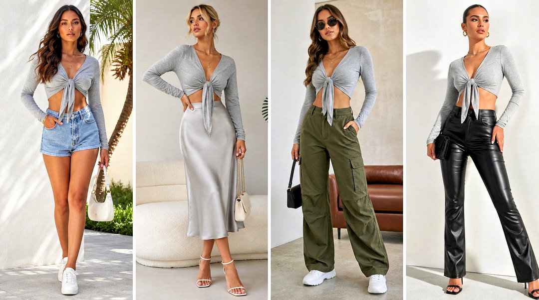 20 Gray Tie-Front Crop Top Outfit Ideas for Chic Day Looks
