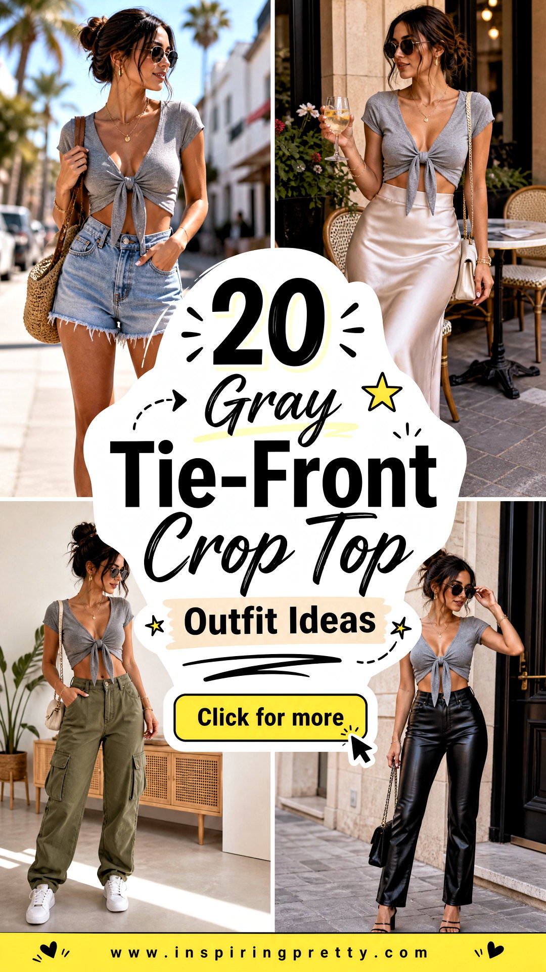 20 Gray Tie-Front Crop Top Outfit Ideas for Chic Day Looks - 20 Gray Tie-Front Crop Top Outfit Ideas for Chic Day Looks