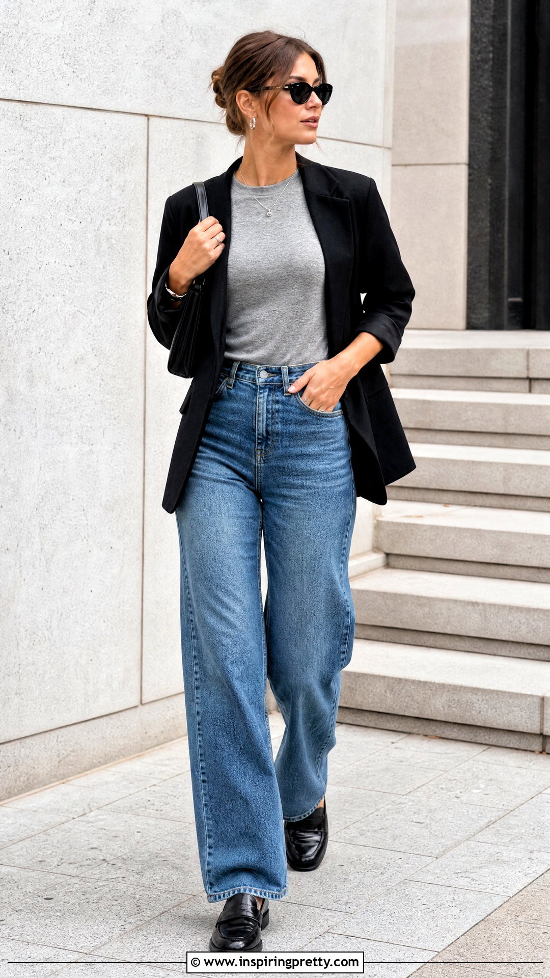 Gray Top And Blue Jeans Outfit - 50 aesthetic jeans top outfit ideas