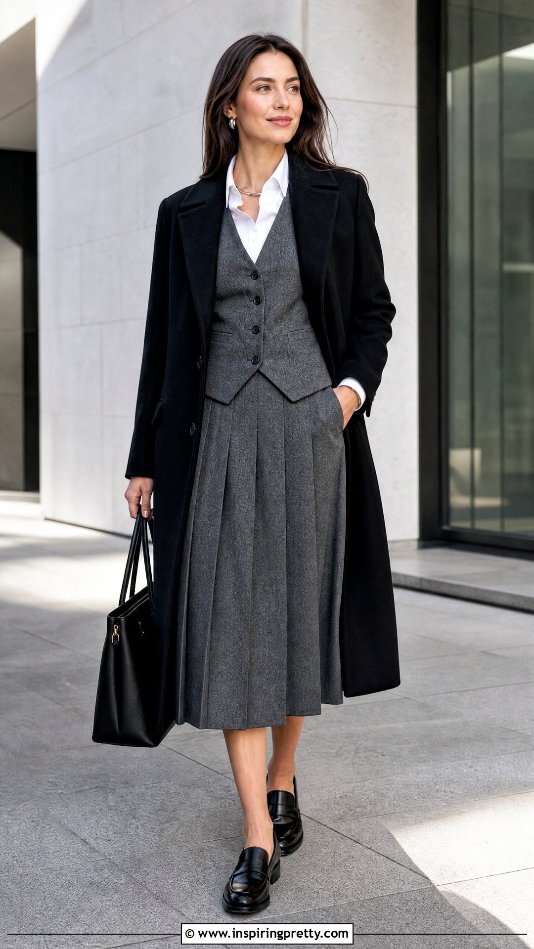 Gray Wool Vest And Midi Skirt Set - 50 matching skirt and top set outfit ideas
