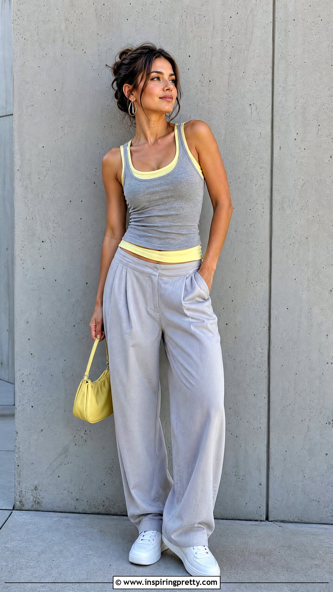 Gray and Lemon Two Tone Summer Top With Barrel Pants - 20 Two-Tone Summer Top outfit ideas