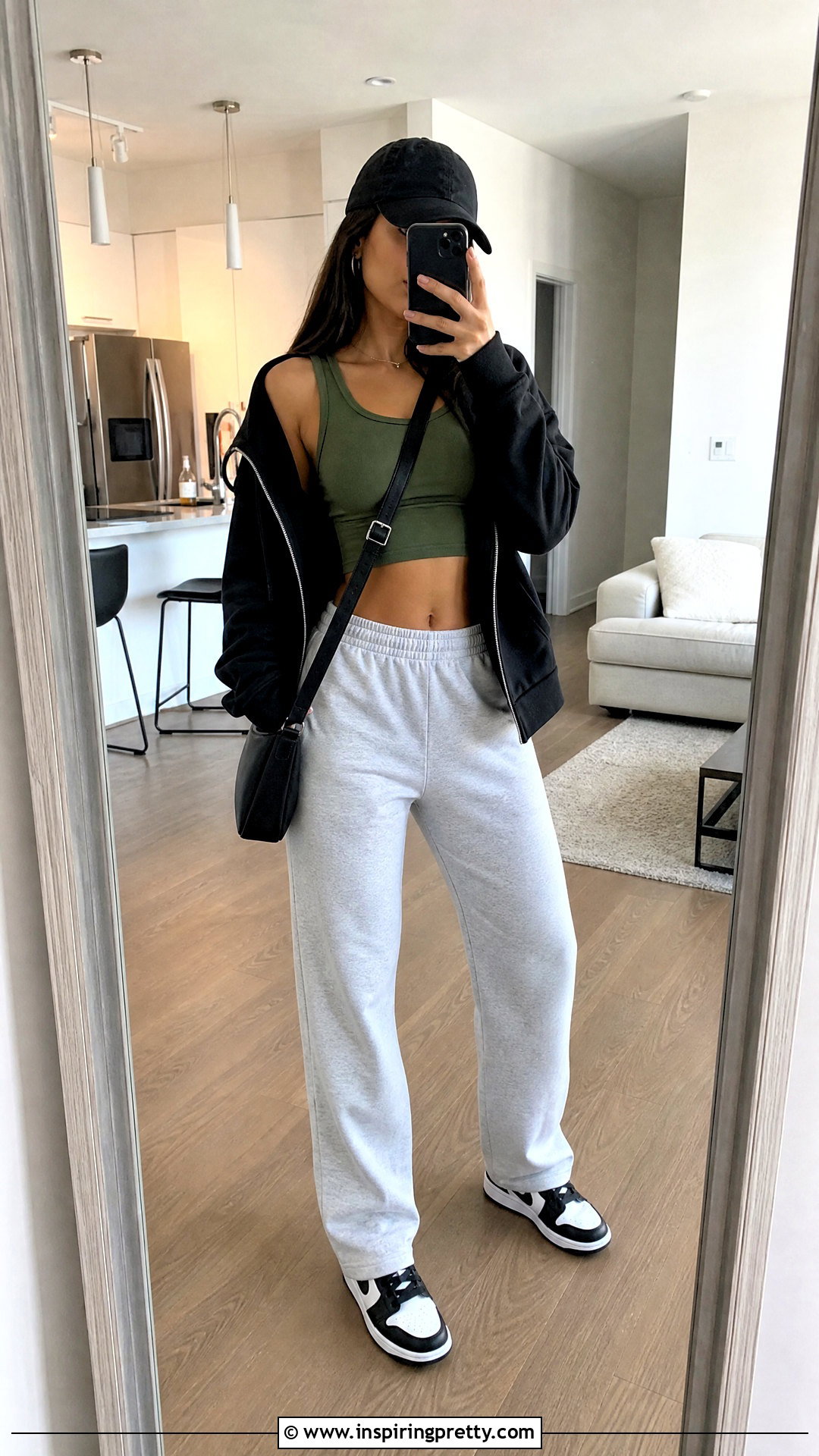 Green And Black Crop Top With Gray Sweatpants - 25 Green And Black Crop Top outfit ideas