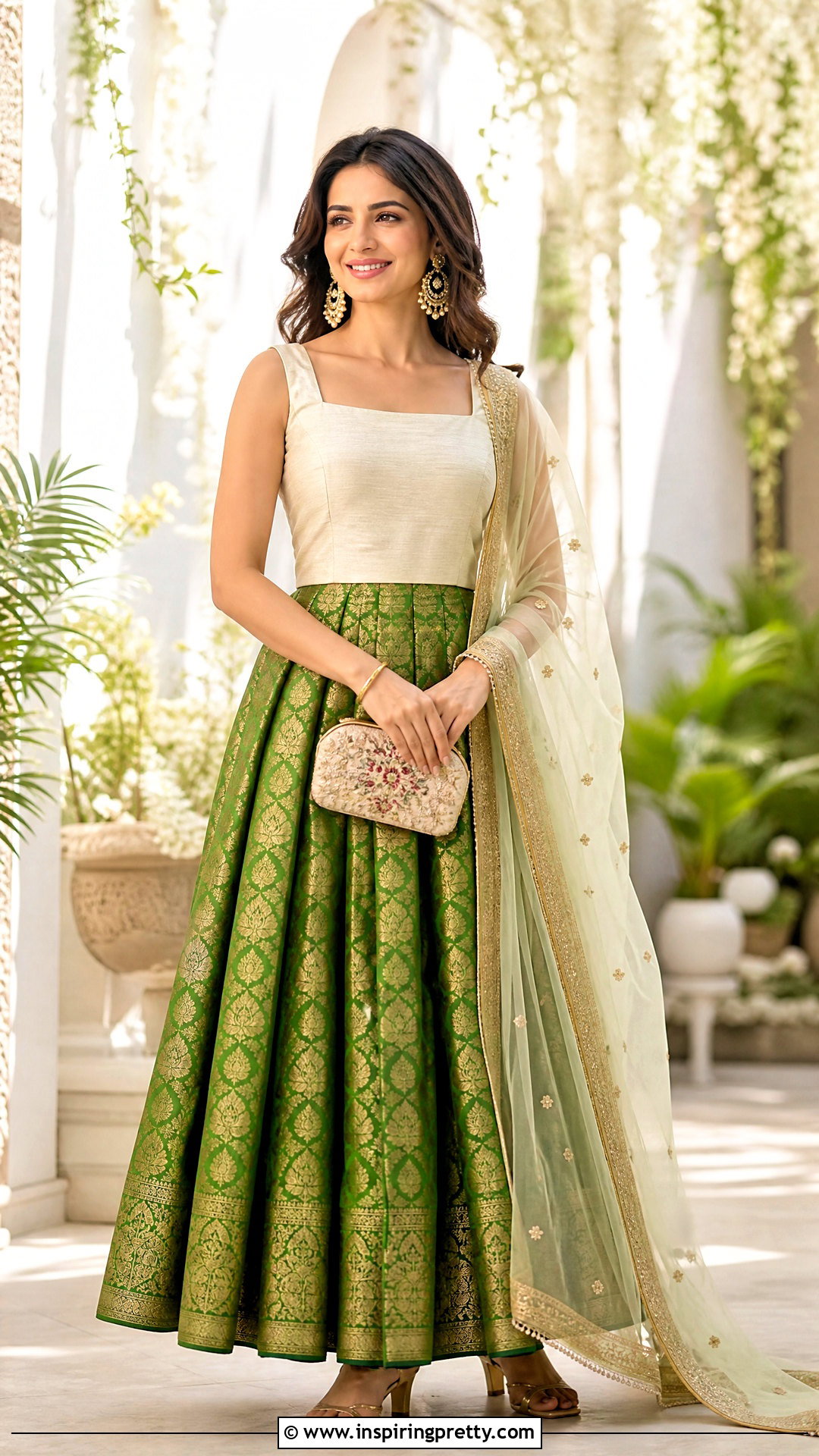 Green Banarasi Skirt With Raw Silk Top - 50 banarasi skirt and top outfit ideas