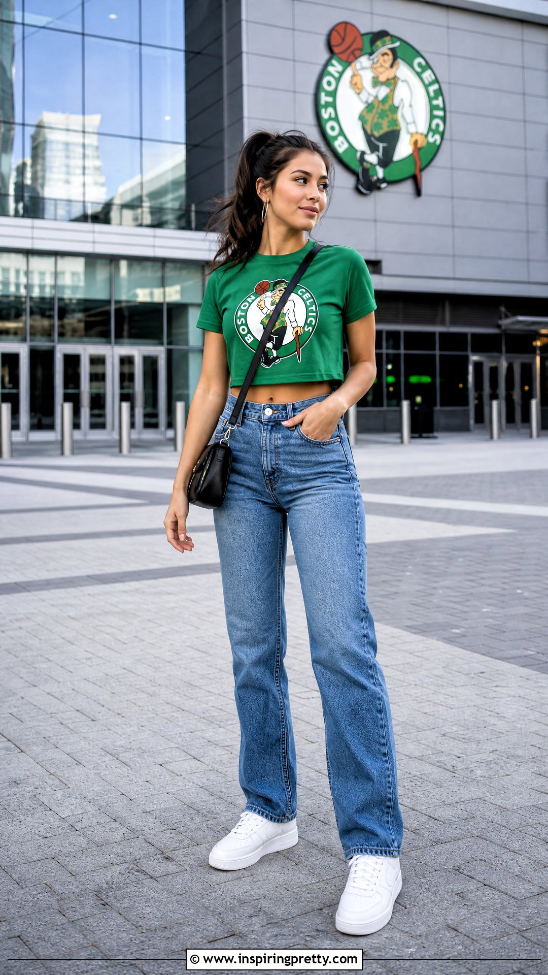 Green Boston Celtics Crop Top With High Waisted Jeans - 20 boston celtics crop tops