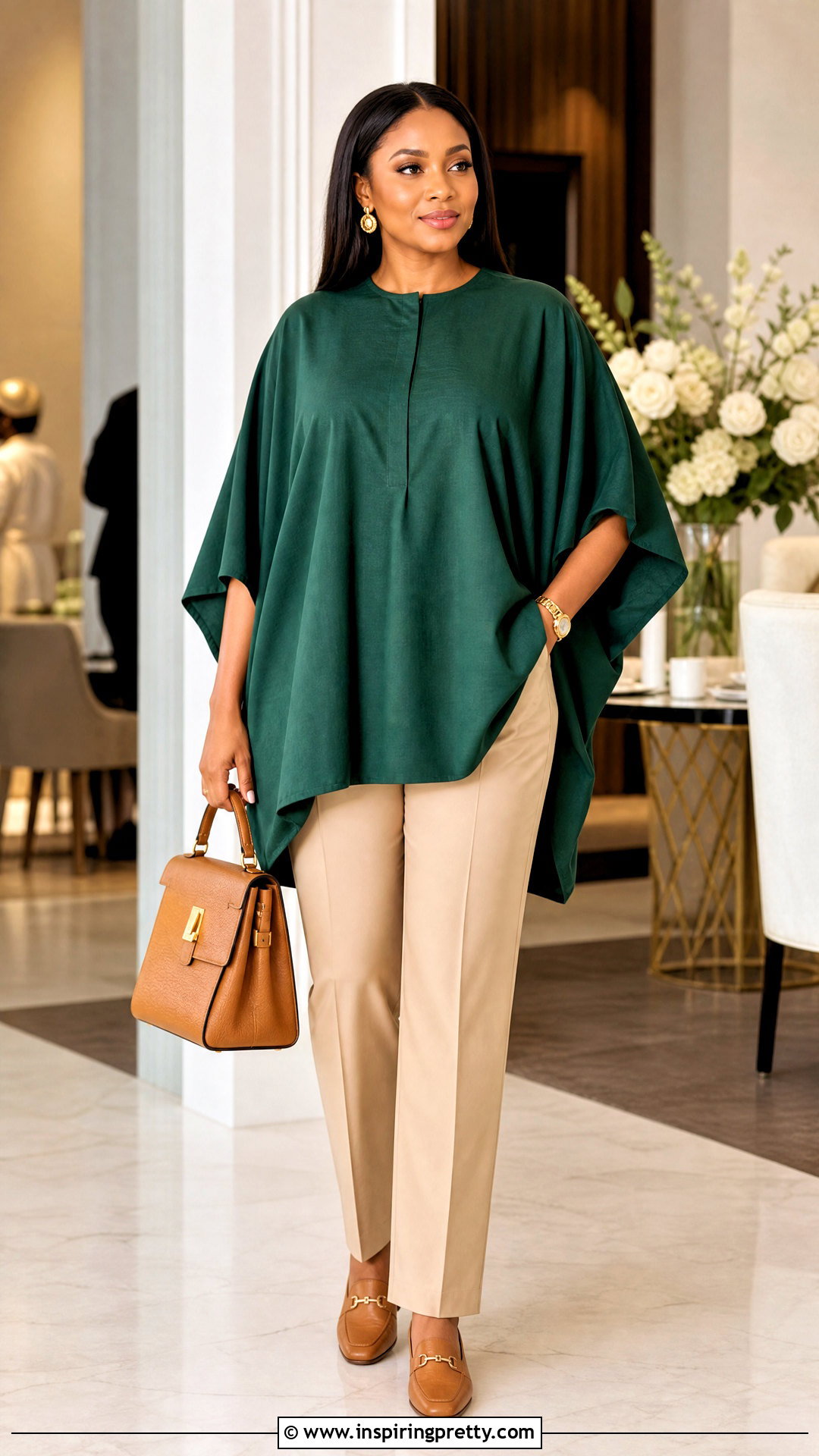 Green Bubu Top With Beige Trousers - 50 bubu top style ideas