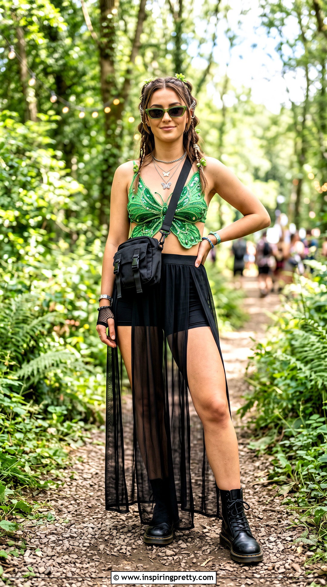 Green Butterfly Rave Top With Mesh Maxi Skirt - 25 butterfly rave top outfit ideas