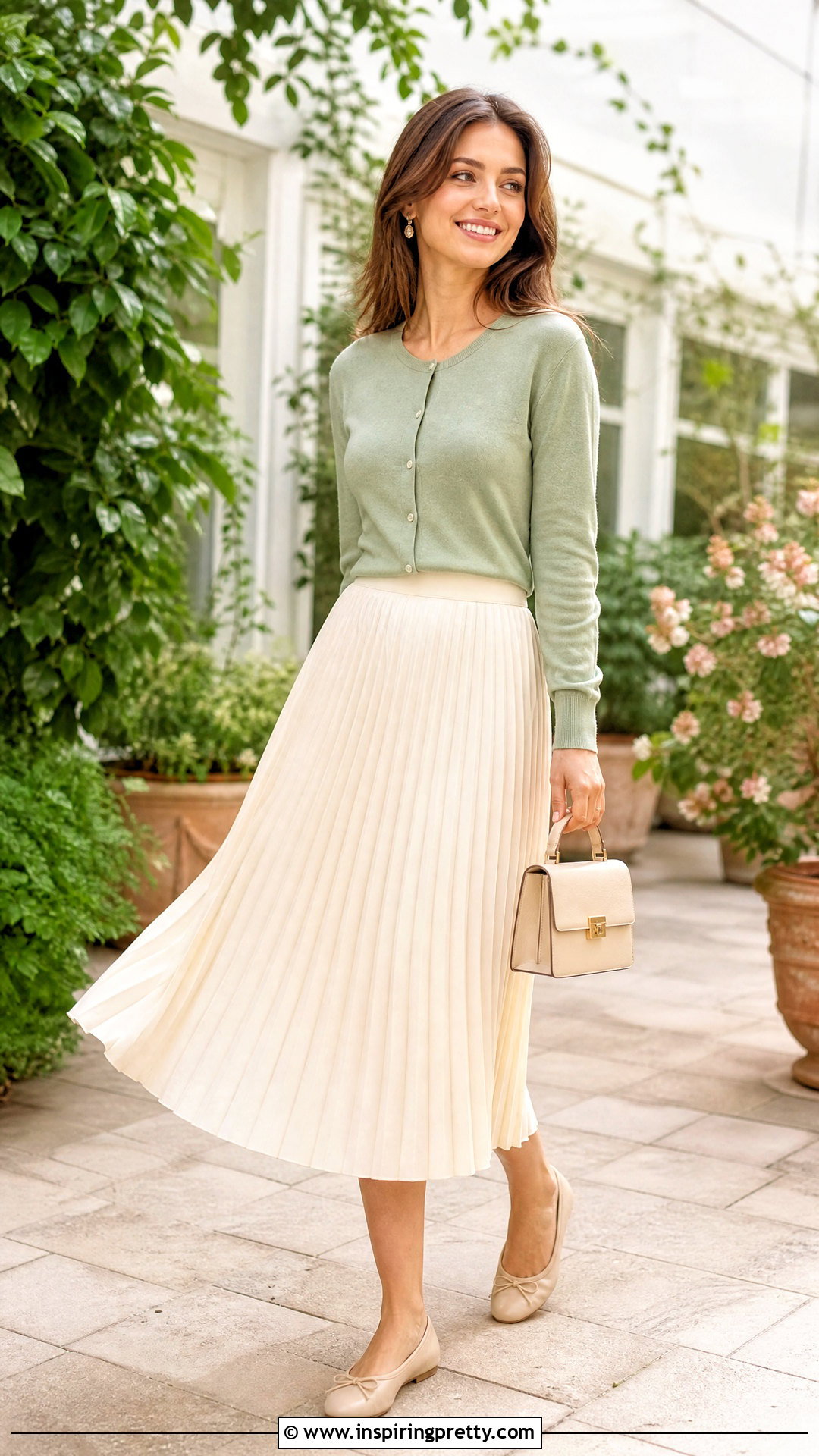 Green Cardigan Top With Midi Skirt - 50 green tops outfit ideas