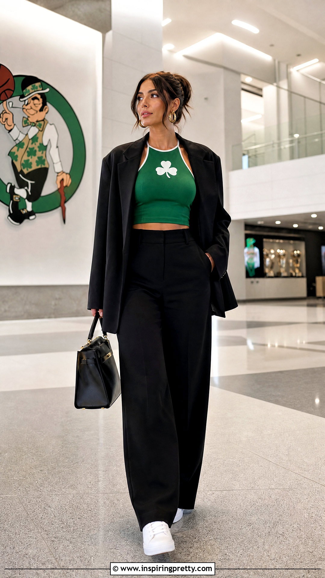 Green Celtics Halter Crop Top With Tailored Trousers - 20 boston celtics crop tops