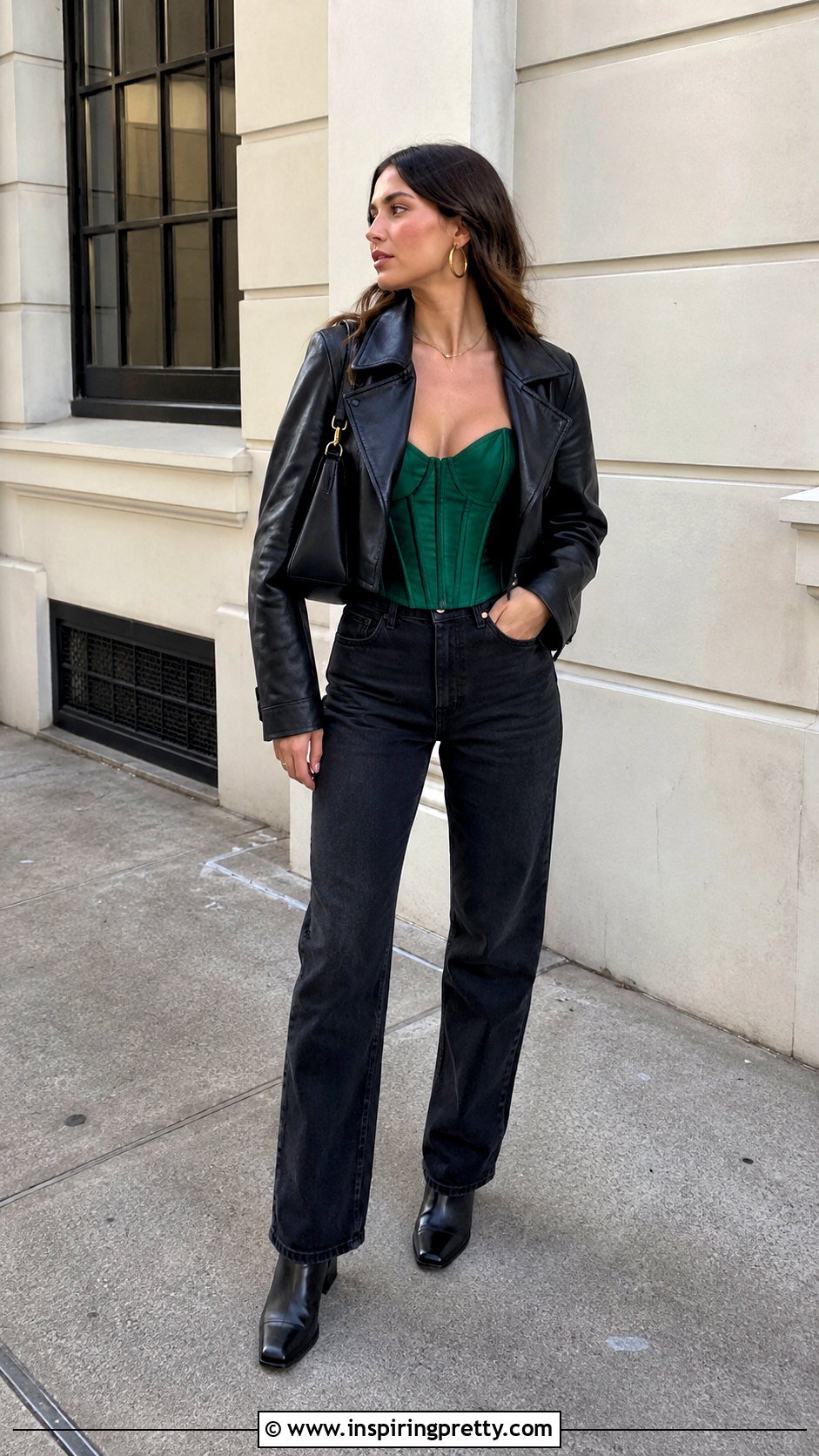 Green Corset Top With Black Jeans - 50 corset top dress outfit ideas