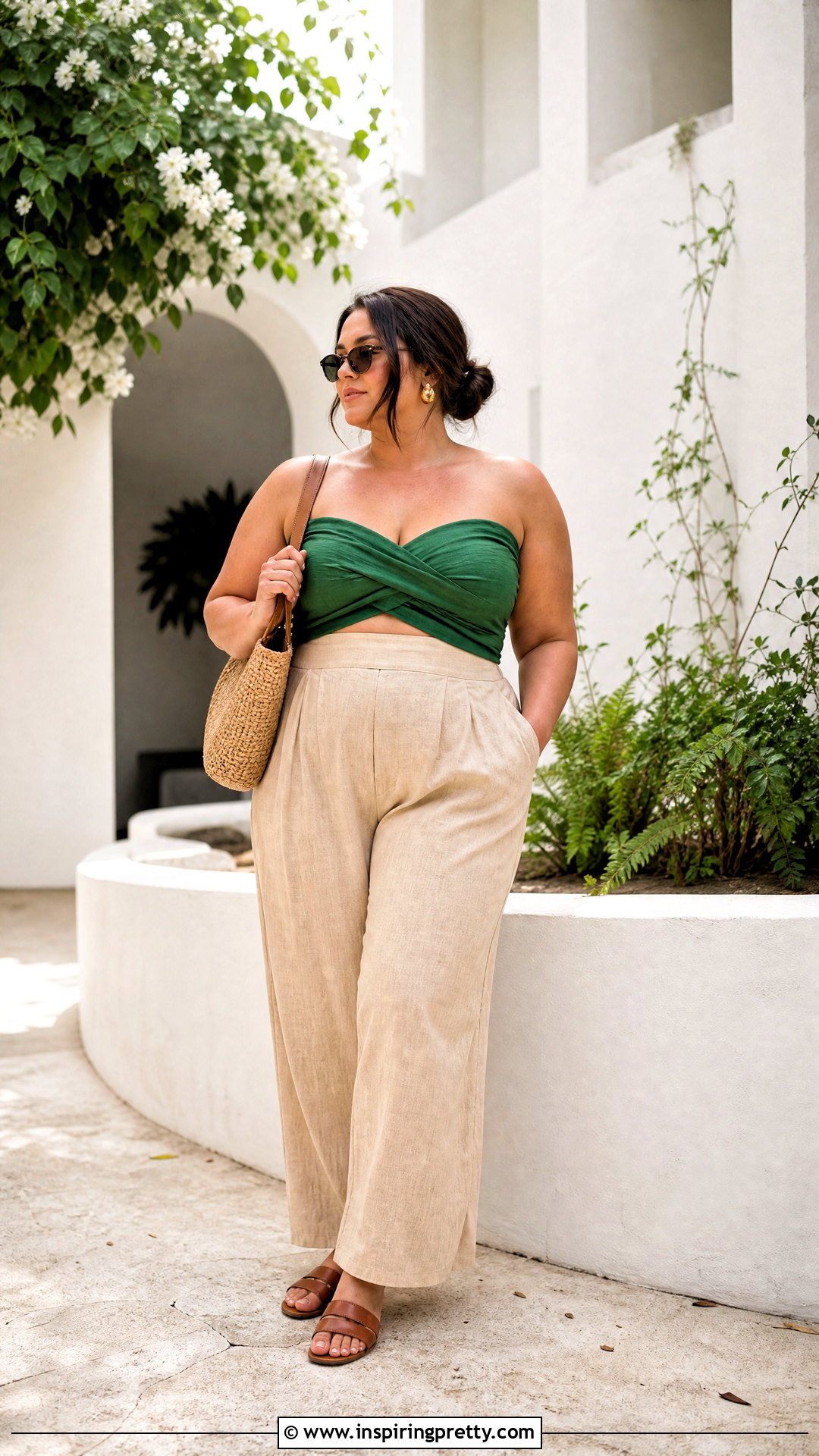 Green Criss Cross Tube Top With Linen Pants - 25 Criss Cross Tube Top outfit ideas