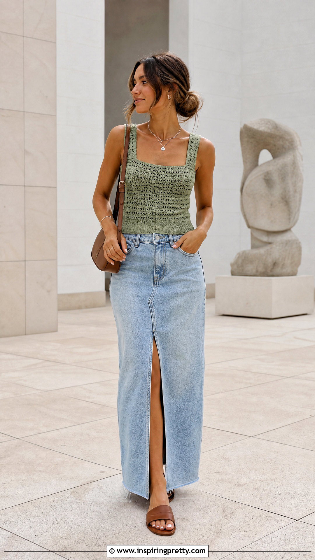 Green Crochet Top With Denim Maxi Skirt - 20 green crochet top on hangers