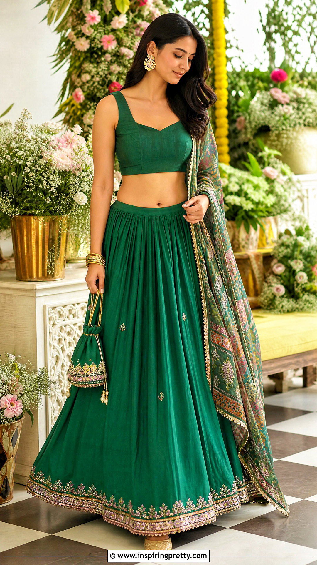 Green Crop Top Lehenga For Mehndi - 20 crop top lehenga simple outfit ideas