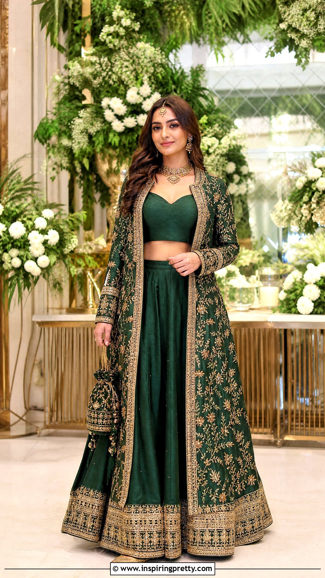 Green Crop Top Lehenga With Embroidered Jacket - 50 crop top lehenga with jacket outfit ideas