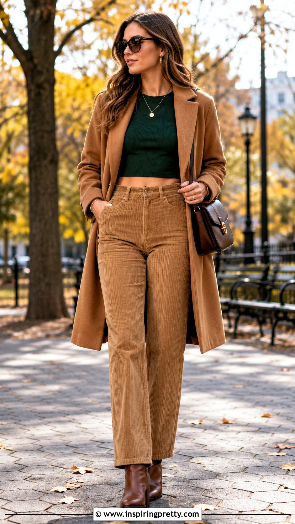 Green Crop Top With Corduroy Pants - 50 green crop top outfit ideas