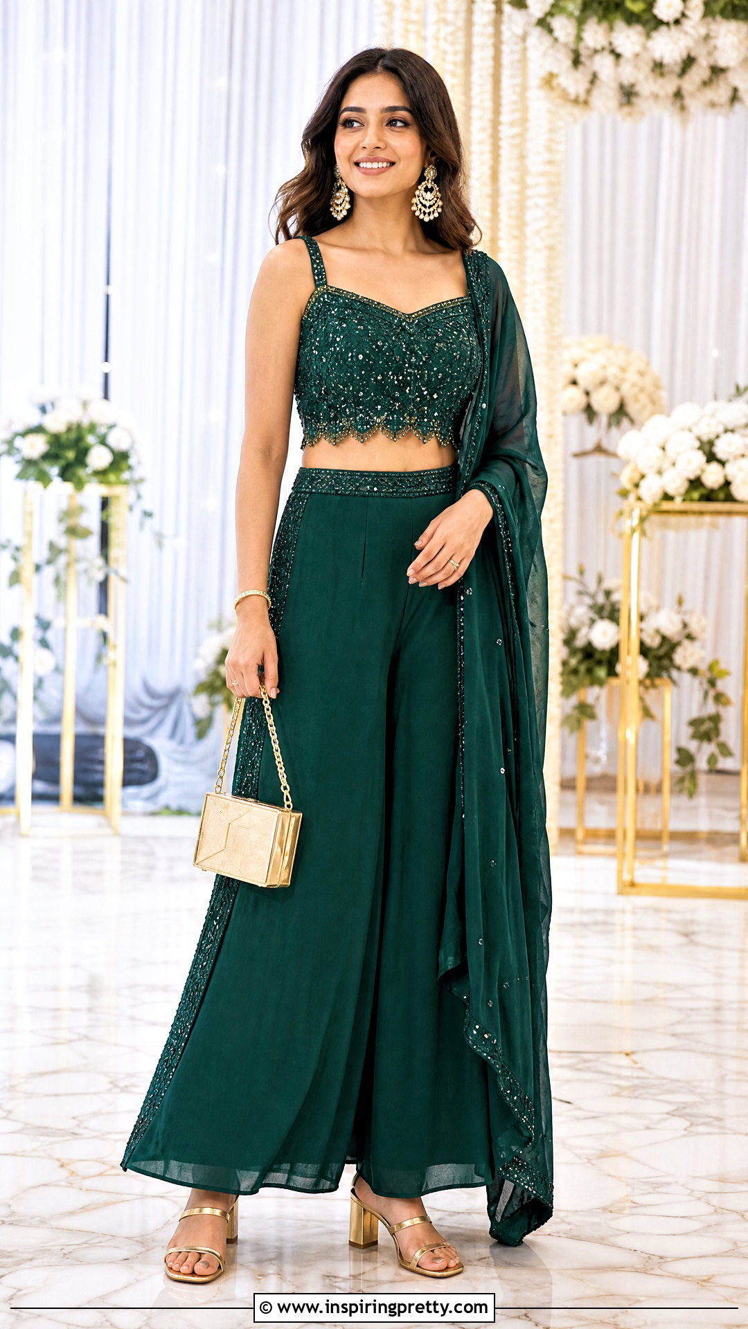 Green Crop Top With Palazzo Pants For Sangeet - 50 crop top with plazo outfit ideas