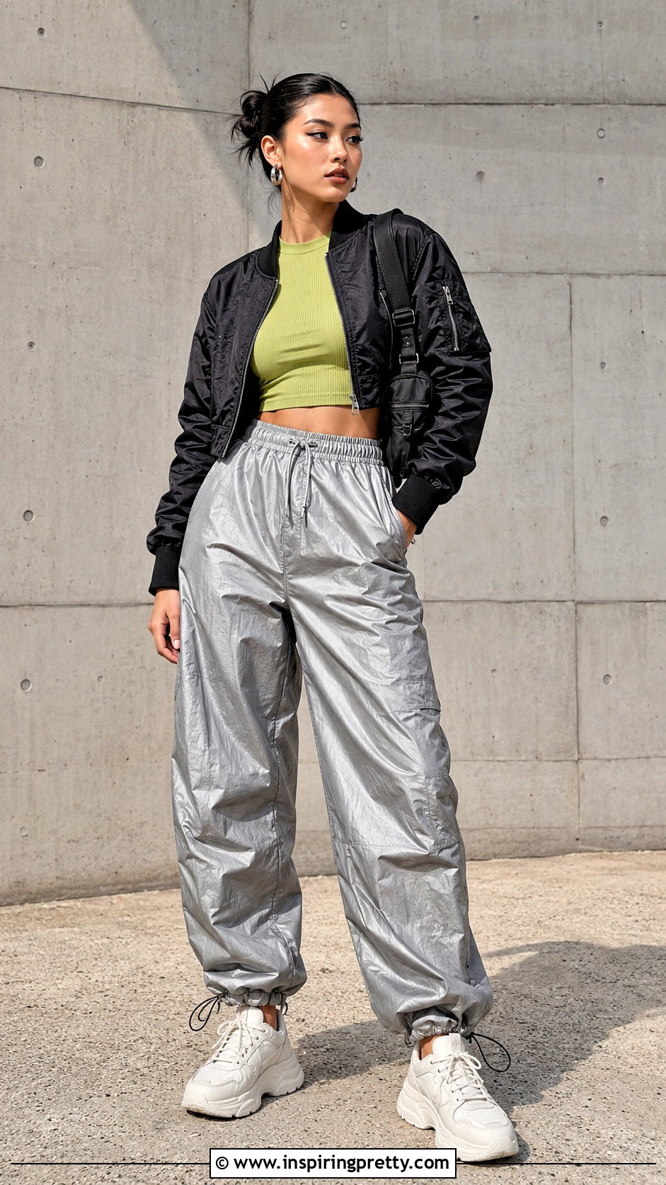 Green Crop Top With Parachute Pants - 50 green crop top outfit ideas
