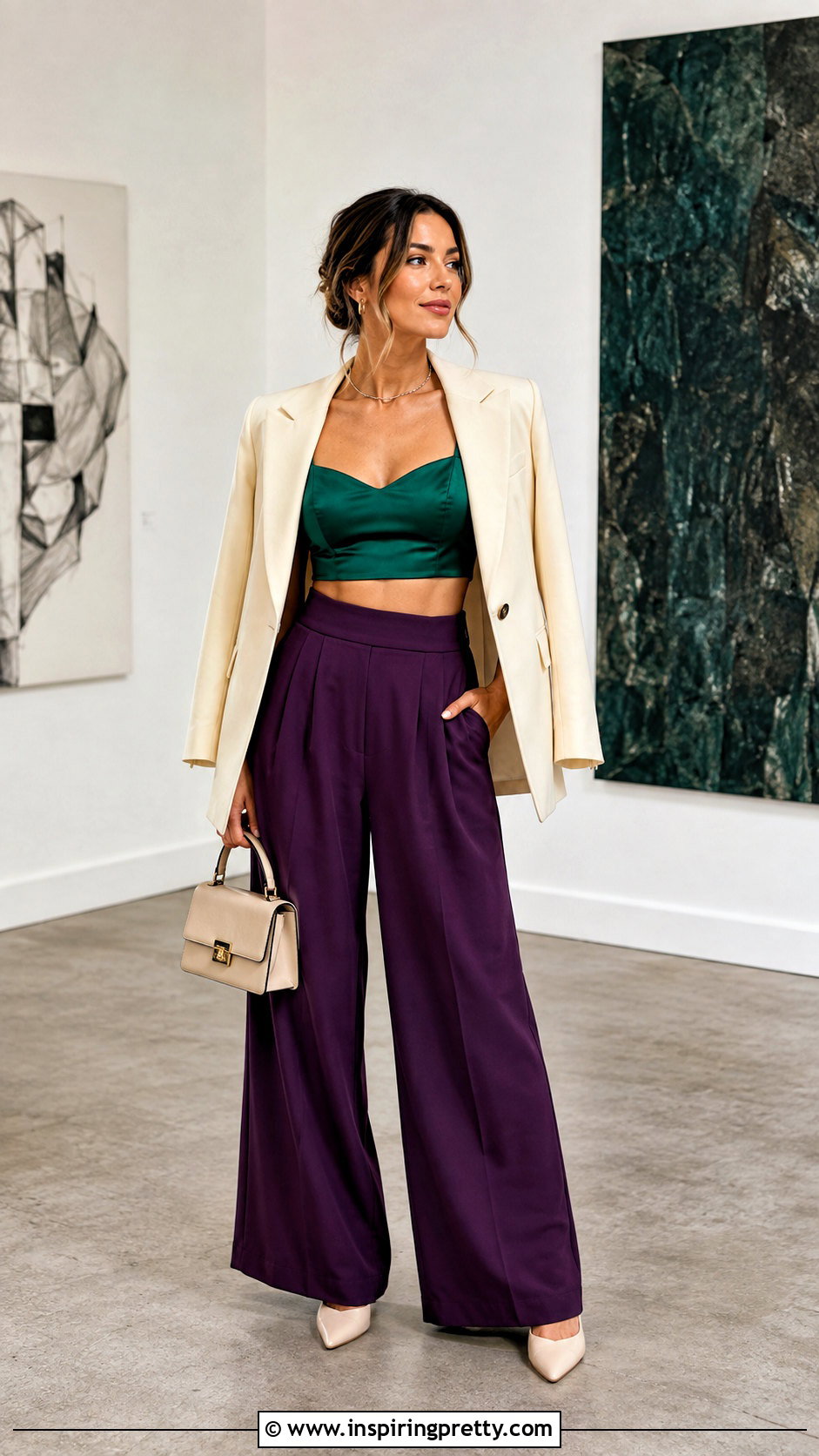 Green Crop Top With Purple Pants - 50 green crop top outfit ideas