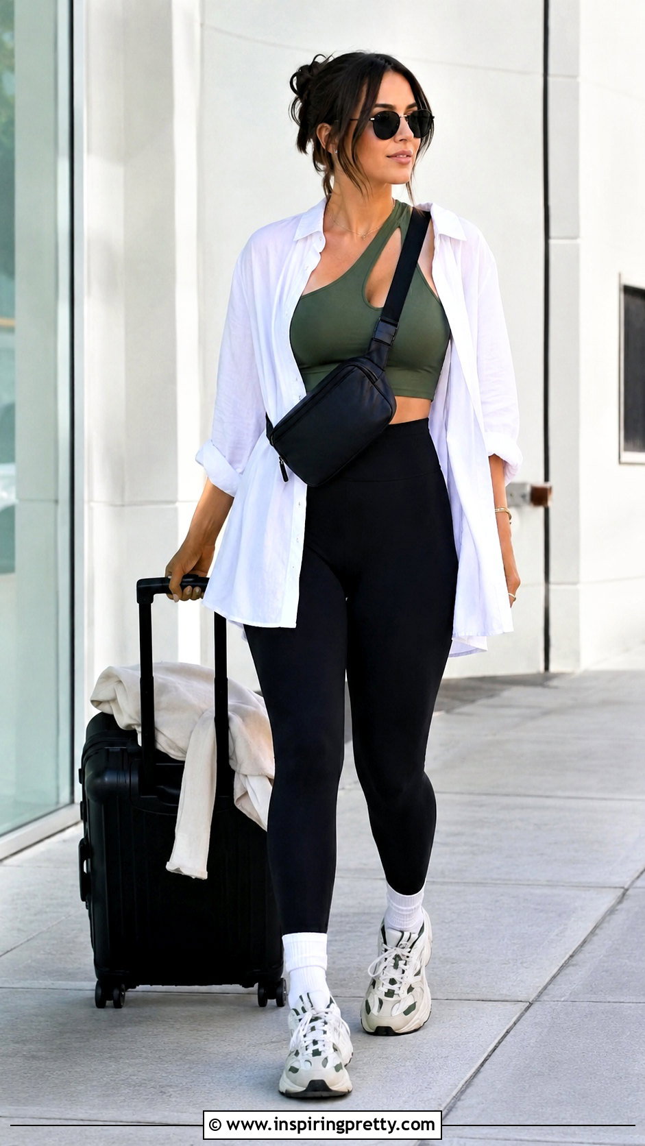 Green Cutout Top With Black Leggings And Overshirt - 20 Green Cutout Top outfit ideas