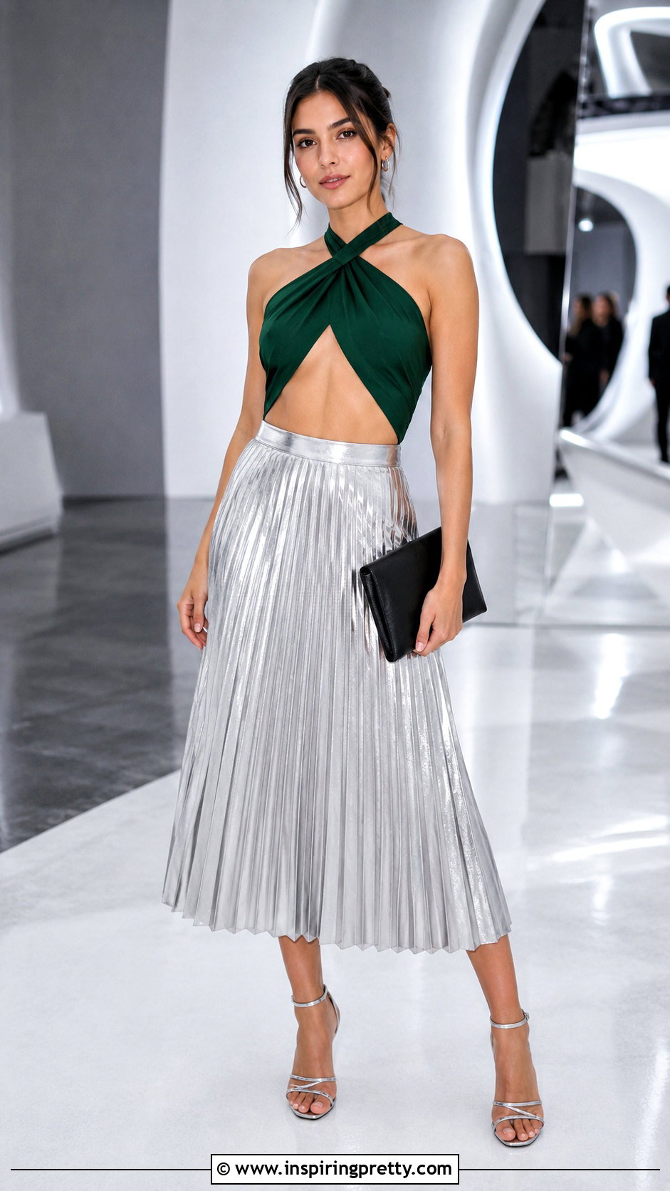 Green Cutout Top With Silver Midi Skirt - 20 Green Cutout Top outfit ideas