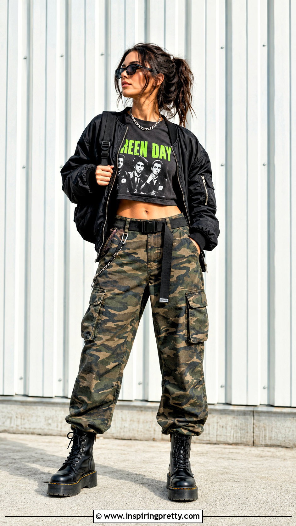Green Day Crop Top With Camo Pants - 25 Green Day Crop Top outfit ideas