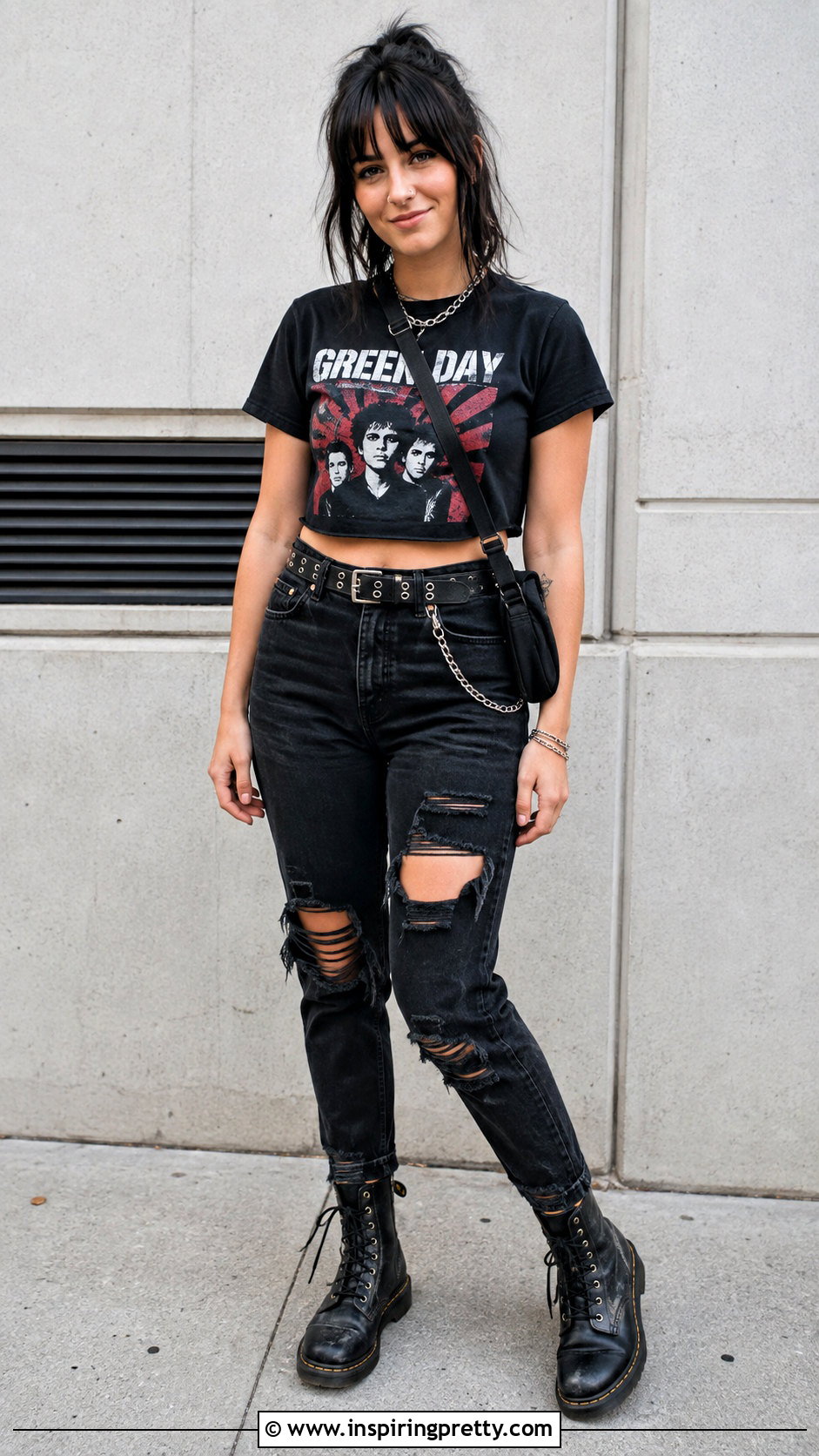 Green Day Crop Top With Ripped Black Jeans - 25 Green Day Crop Top outfit ideas