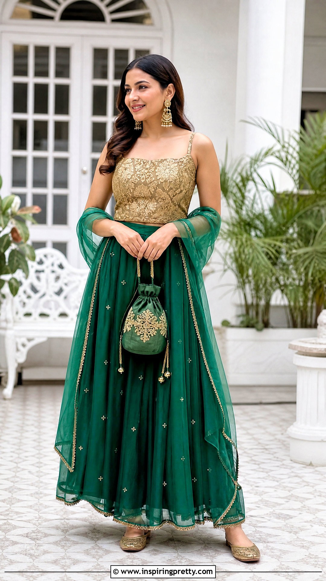 Green Ethnic Skirt And Gold Top Outfit - 50 ethnic skirt and top outfit ideas