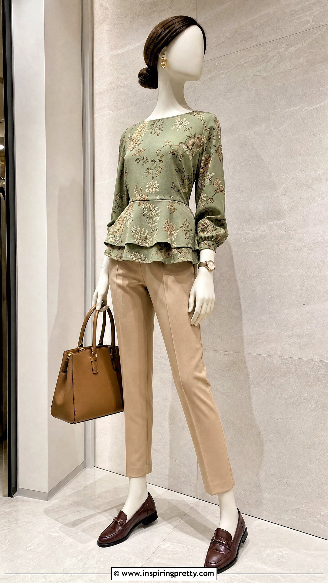 Green Floral Peplum Top With Beige Trousers - 20 floral peplum top on mannequin ideas
