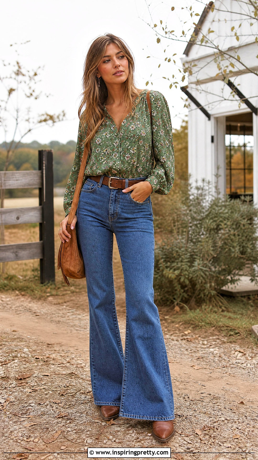 Green Floral Top With Flared Jeans And Western Boots - 20 floral top with jeans and boots