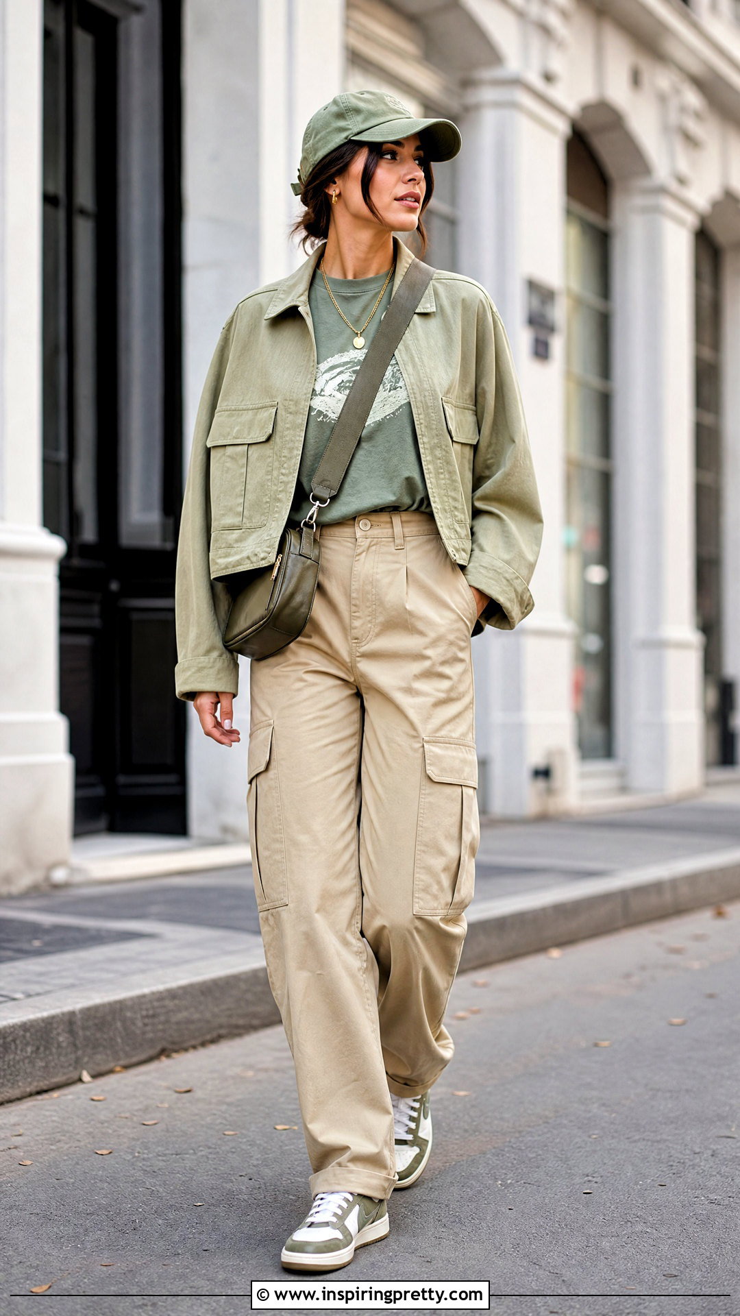 Green Graphic Tee With Cargo Pants - 50 green tops outfit ideas