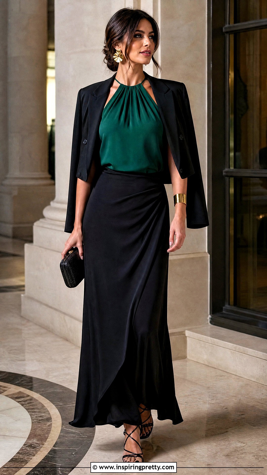 Green Halter Top With Black Maxi Skirt - 50 green halter top outfit ideas