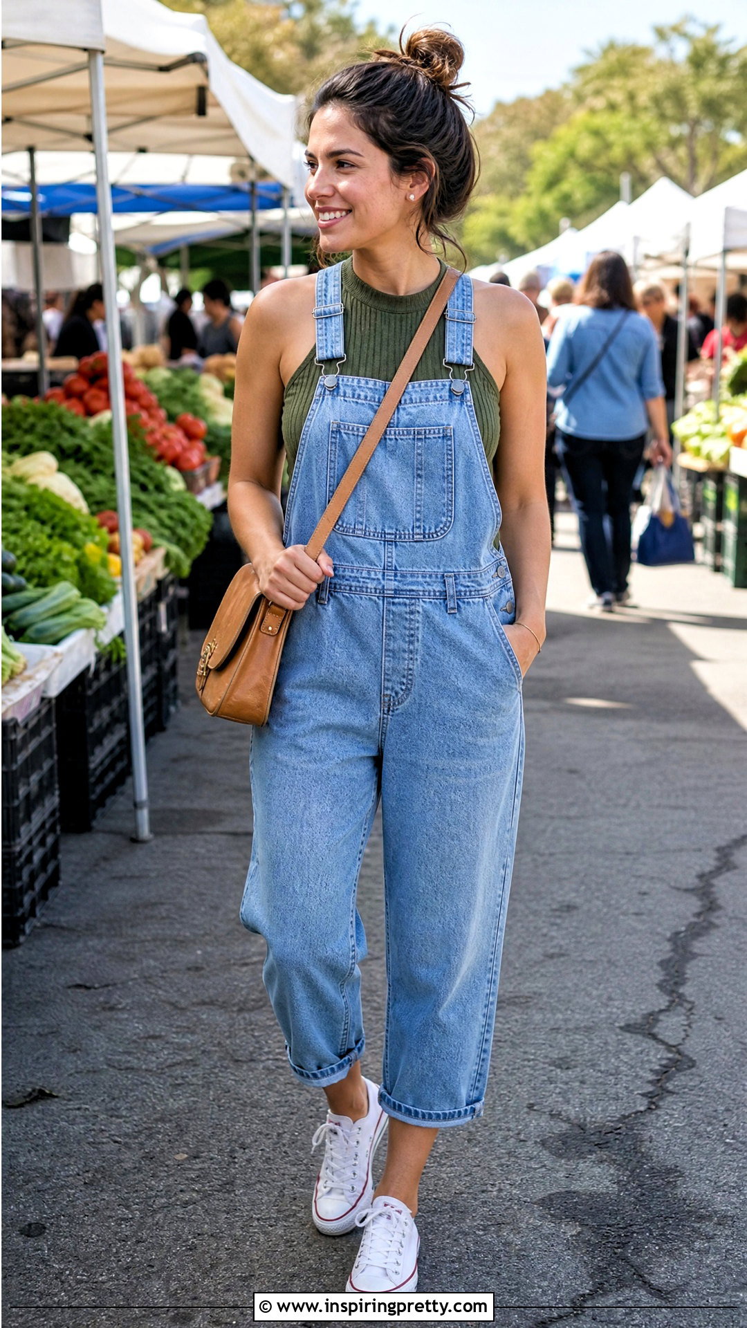 Green Halter Top With Denim Overalls - 50 green halter top outfit ideas